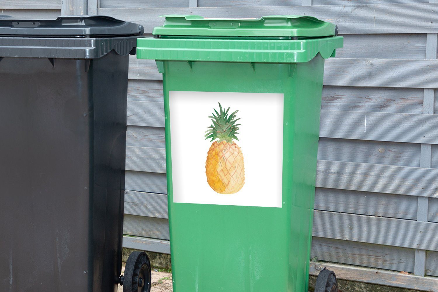 MuchoWow St), Weiß - Sticker, Aquarellfarbe Abfalbehälter (1 Wandsticker Mülleimer-aufkleber, Mülltonne, Container, - Ananas
