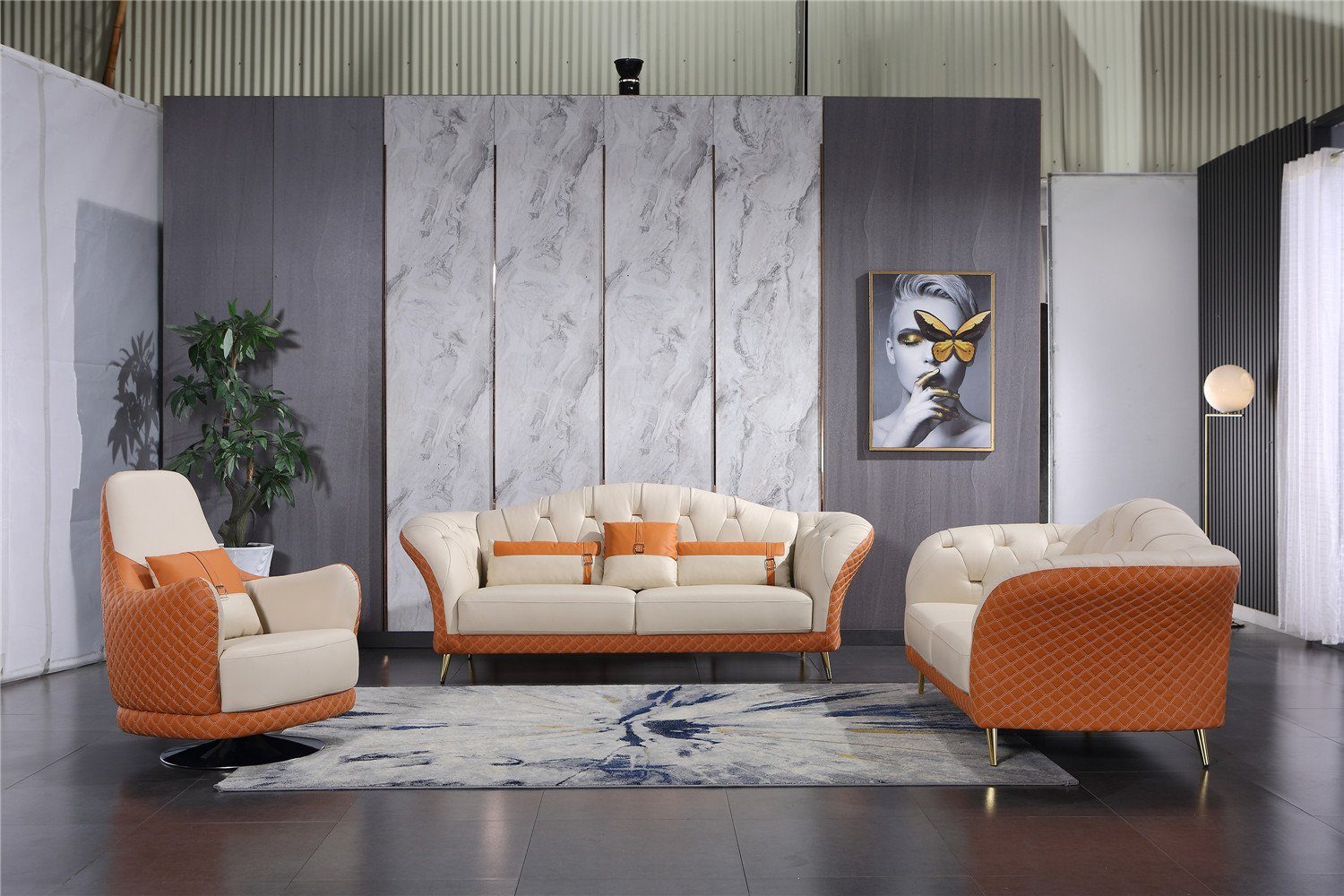 JVmoebel Sofa Luxus Moderne Sofagarnitur 3+1+1 Sitzer Edelstahlfüße Neu, Made in Europe Orange