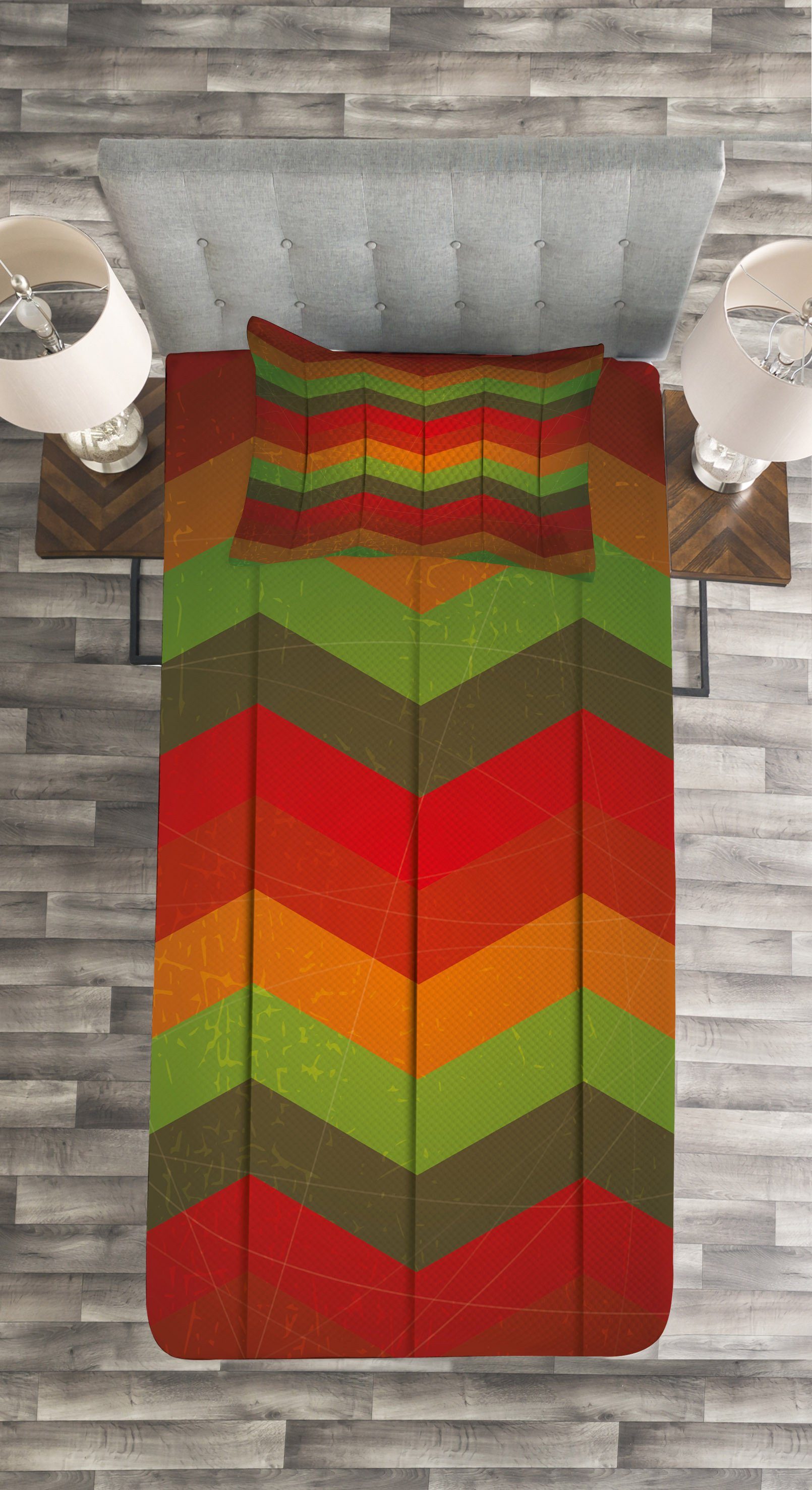Striped mit Kissenbezügen Waschbar, Zigzag Set afrikanisch Abakuhaus, Tagesdecke Abstrakt