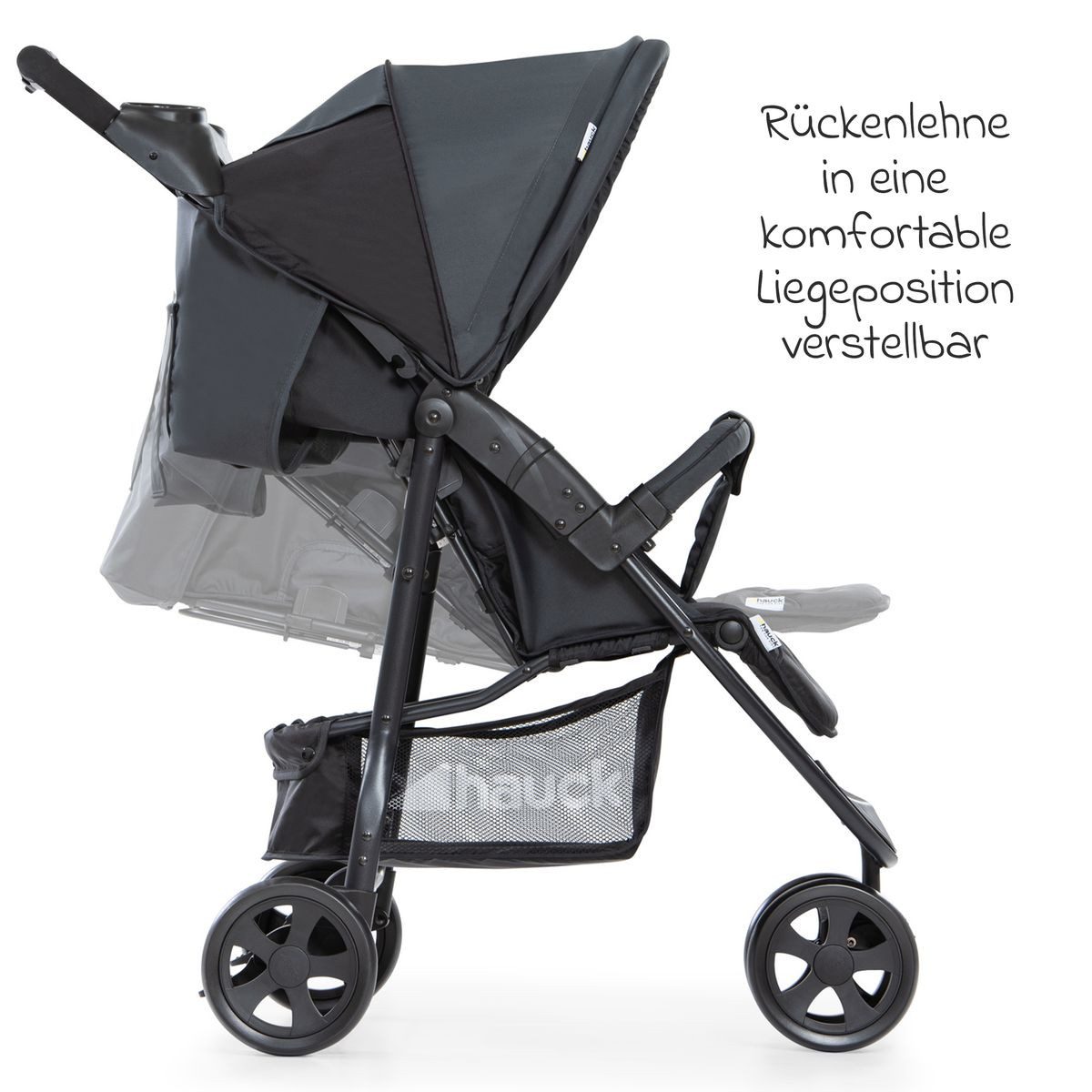 Hauck Sportbuggy Citi Neo II - Caviar Stone, Sportwagen mit Liegefunktion Regenschutz, Insektenschutz & Lenkrad