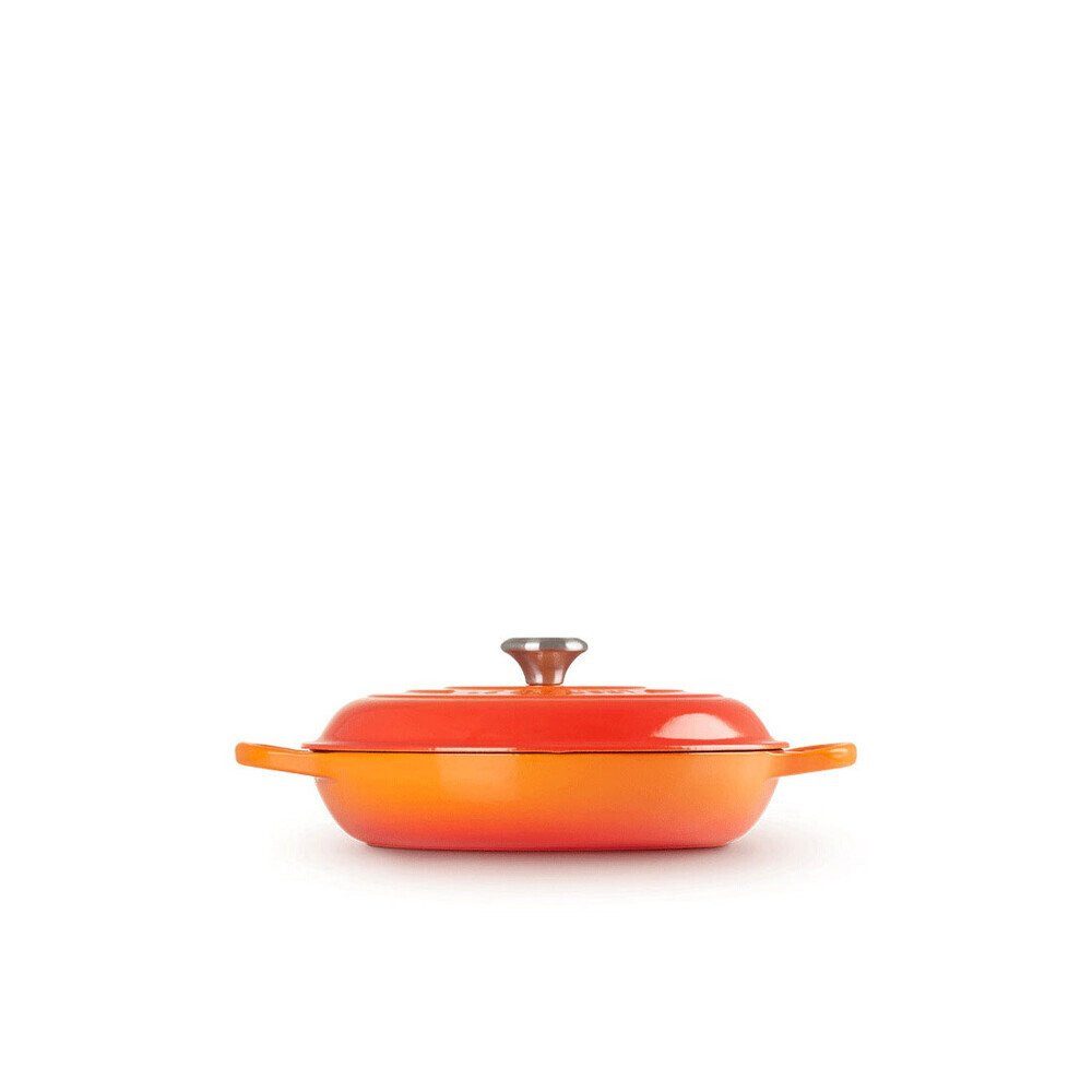 LE CREUSET Bräter Gourmet-Profitopf mit Deckel 30 cm Signature Ofenrot, Emailliertes Gusseisen, flacher Schmortopf, Cocotte, Servierpfanne, ca. 3-4 Pers., Ø30cm, rot