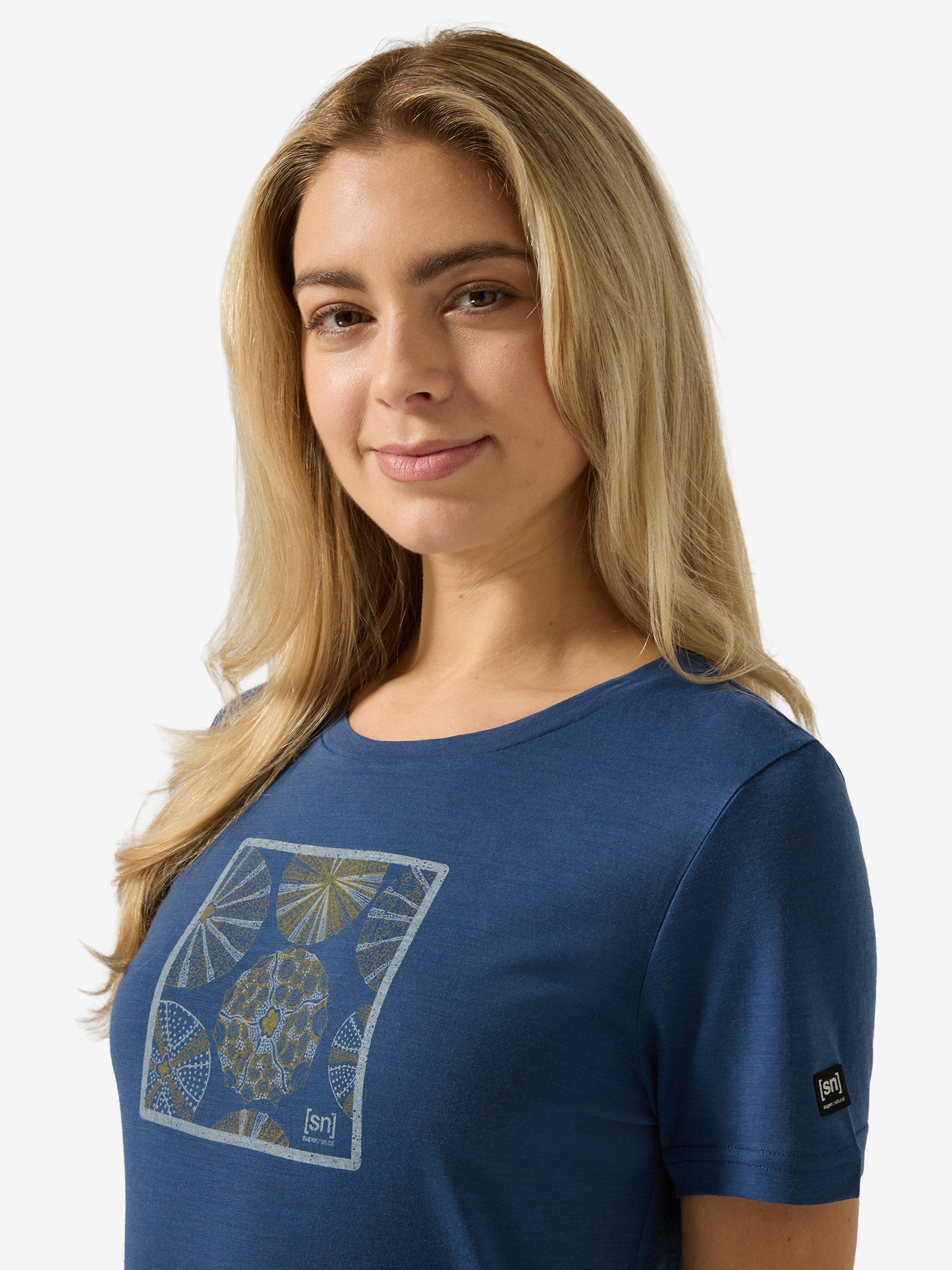 SUPER.NATURAL T-Shirt für Damen,Merino W SEA URCHIN TEE mit Tier-Motiv, atmungsaktiv