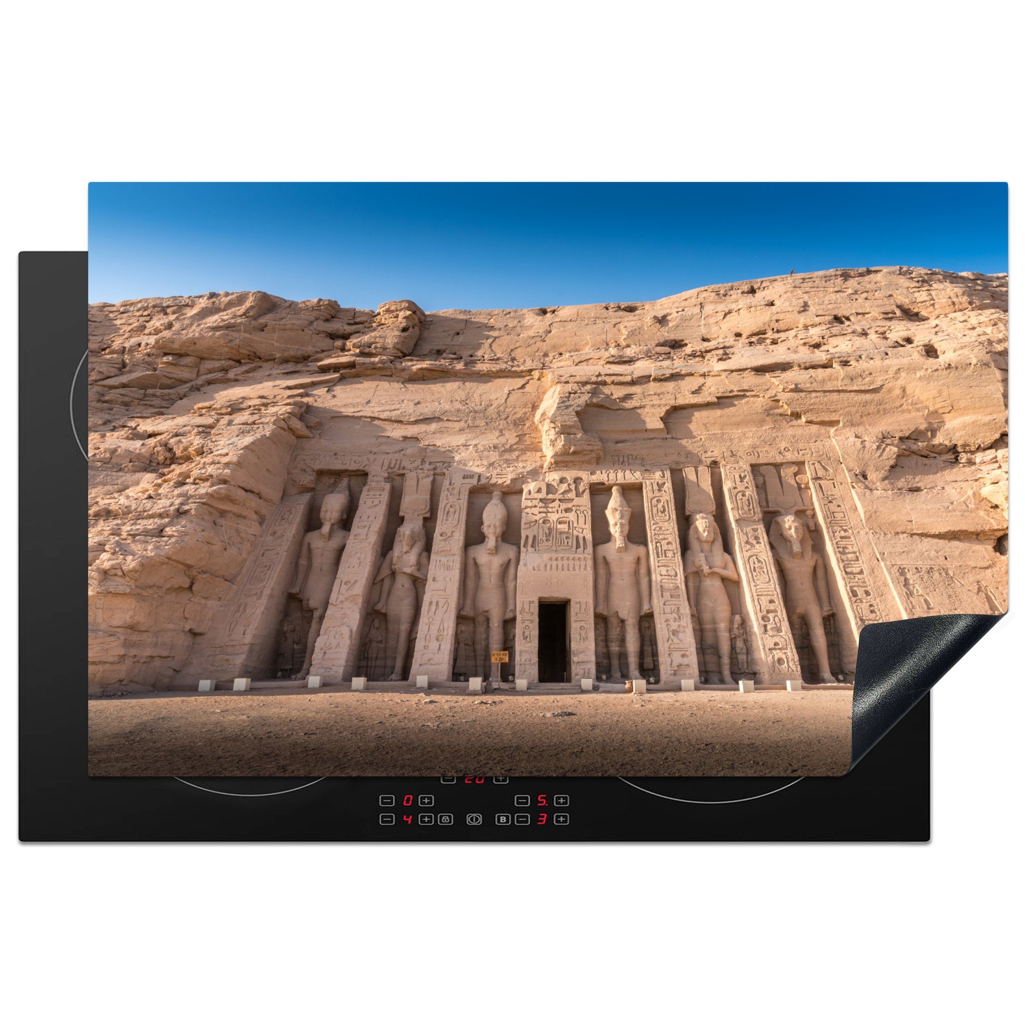 MuchoWow Herdblende-/Abdeckplatte Ansicht des Nefertari-Tempels von Abu Simbel in Ägypten, Vinyl, (1 tlg), 81x52 cm, Induktionskochfeld Schutz für die küche, Ceranfeldabdeckung