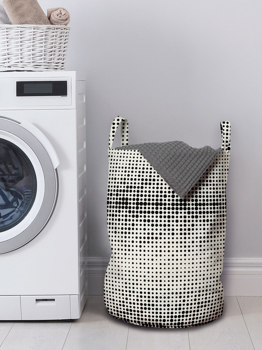 Waschsalons, Abakuhaus mit Wäschesäckchen Halbton-Tupfen-Muster Wäschekorb für Modern Griffen Kordelzugverschluss