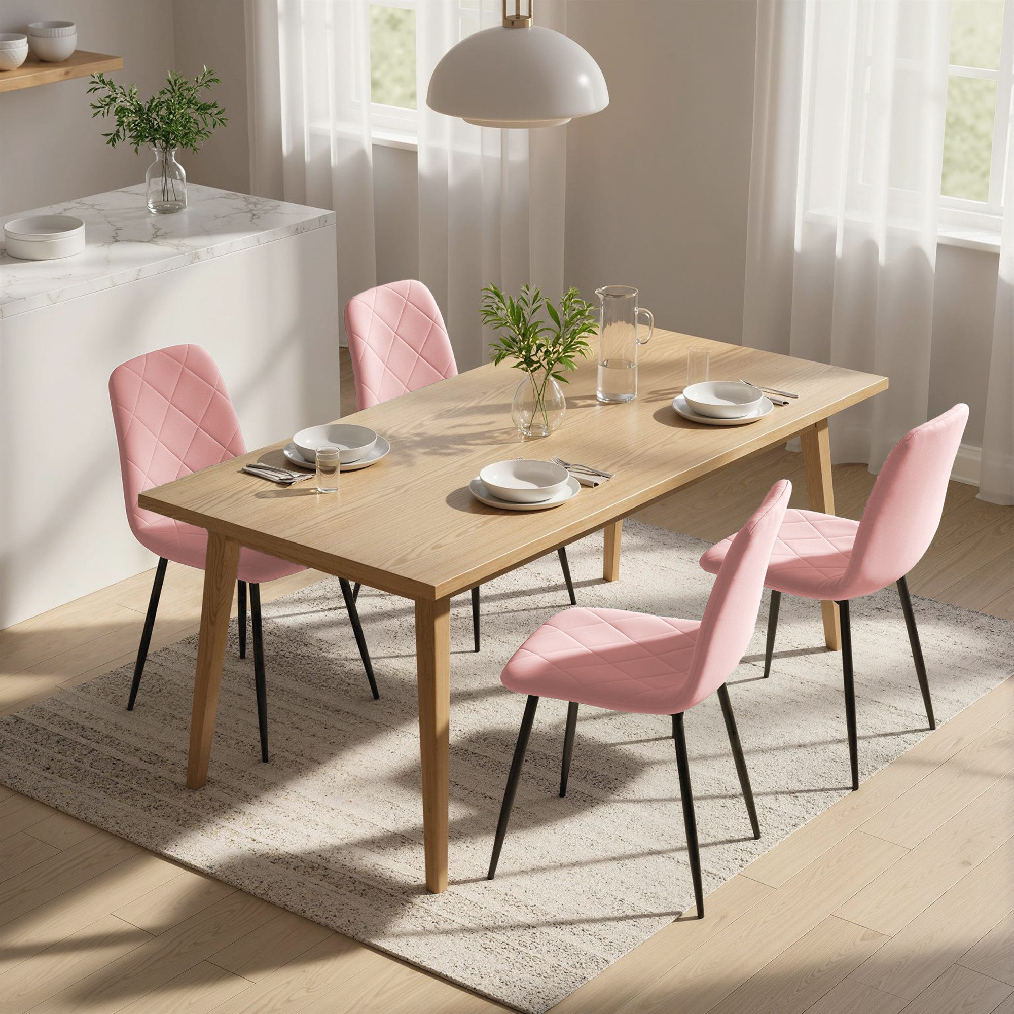 HOMCOM Esszimmerstuhl Küchenstuhl mit Rückenlehne, Samtoptik, Modern Polsterstuhl (4er Set Esszimmerstühle, 1 St), Wohnzimmerstuhl für Esstisch, Rosa