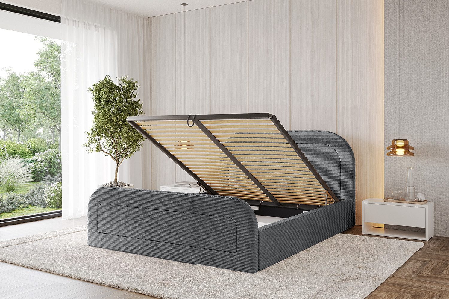 ALTDECOR Polsterbett LERAY-Z (Polsterbett mit Bettkasten und Lattenrost, Boxbett mit Matratze), Doppelbett mit Stauraum, Bett mit Kopfteil