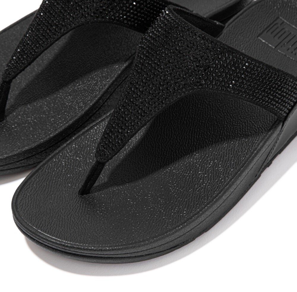 Fitflop LULU CRYSTAL EMBELLISHED TOE-POST SANDALS - HOTFIX Dianette Keilabsatz, Sommerschuh, Zehentrenner mit weichem Zehensteg