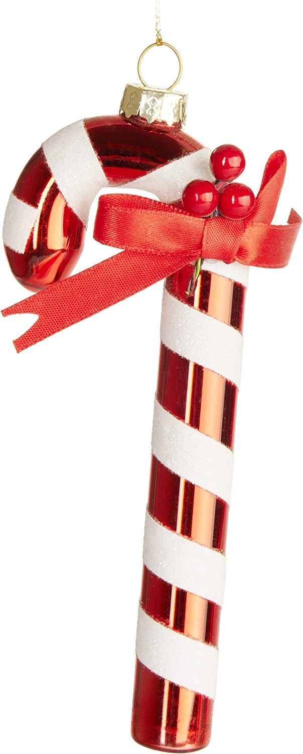 BRUBAKER Christbaumschmuck Zuckerstange Rot Weiß Weihnachtskugel Handbemalt Glas Christbaumkugel (1-tlg), Weihnachtsdeko Anhänger - Deko Baumkugel