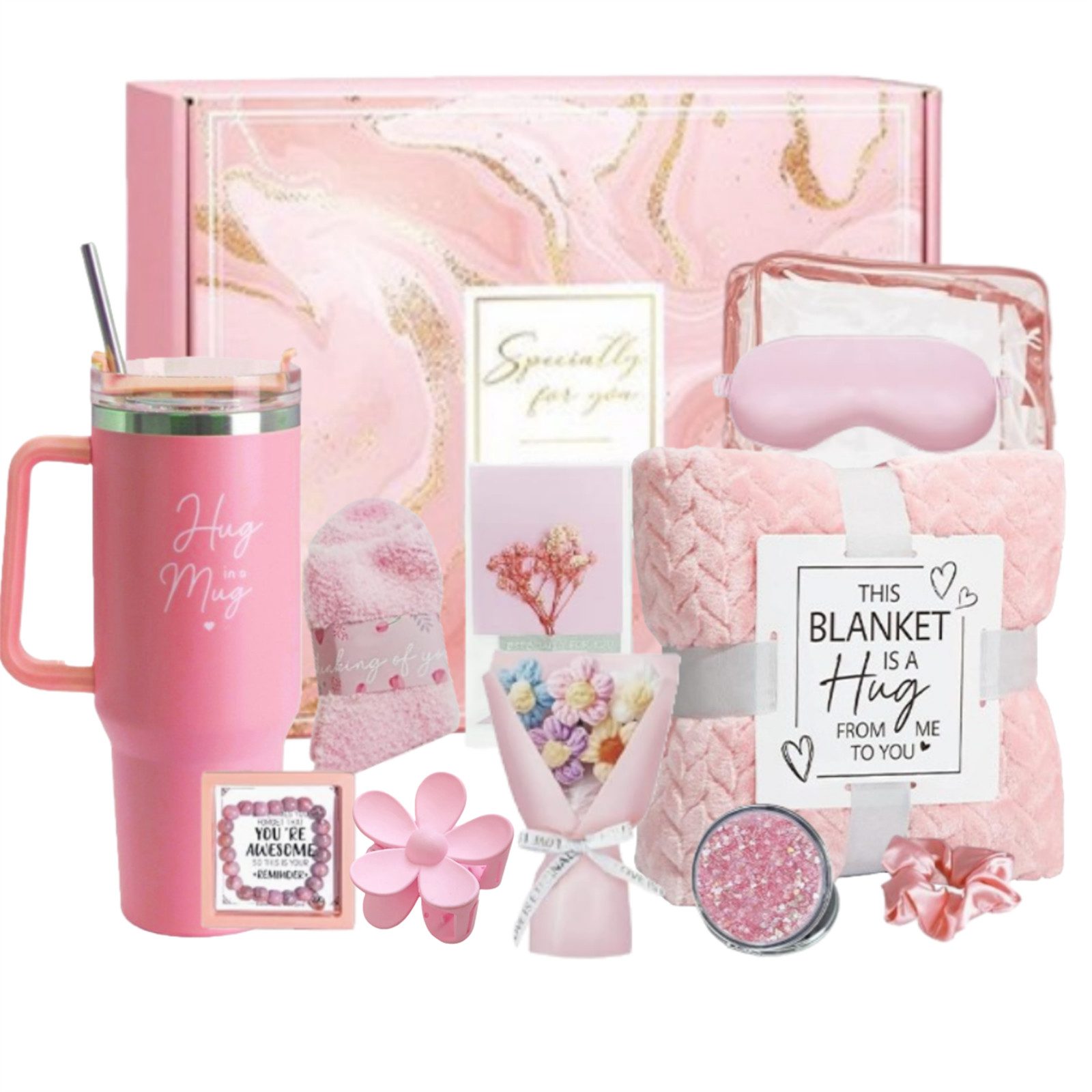 Wohndecke Pflege-Geschenkbox Geburtstagsgeschenke für Frauen 12tlg, HOMELIVE, Geschenke Korb Pflege Paket, Luxus Flannel Decke, Muttertag Geschenk