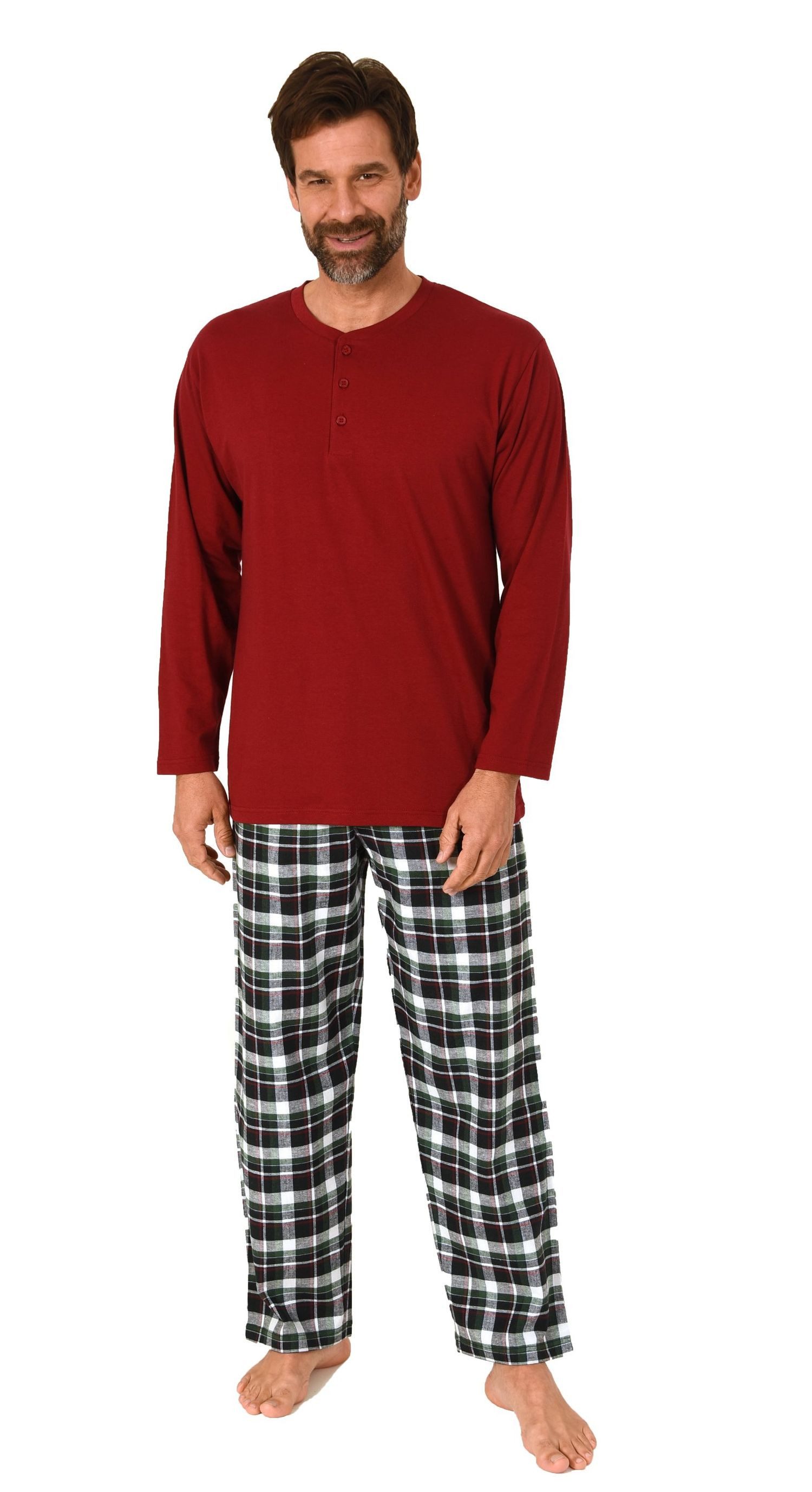 Normann Pyjama Normann Herren Schlafanzug lang, Pyjama mit karierter Flanel günstig online kaufen