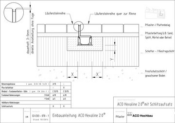 Xanie Regenrinne 1m ACO Hexaline 2.0 Entwässerungsrinne Schlitzaufsatz Kunststoff + Revisionselement + Stirnwand Bodenrinne Terrassenrinne, 4-St., korrosionsbeständiger und UV-stabiler Werkstoff