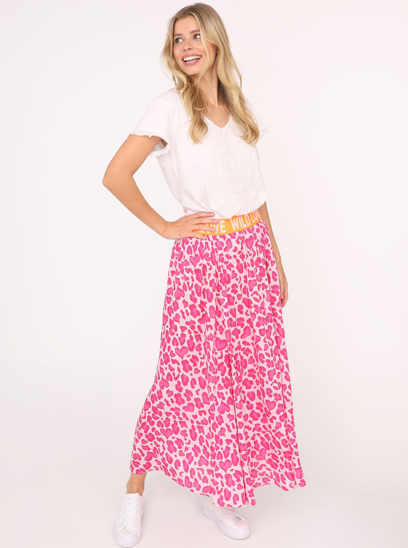 Zwillingsherz Maxirock "Leo Herzen" Animal-Muster, knöchellang, Gummizug, leicht