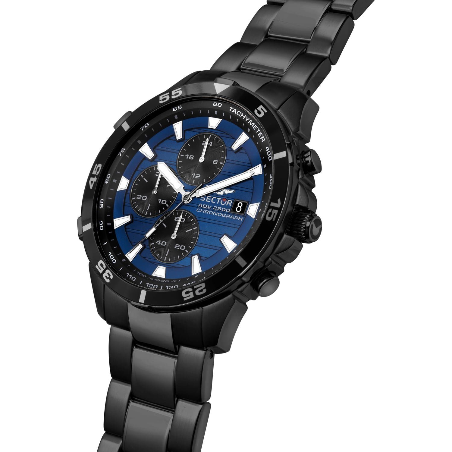 Armbanduhr Chrono, Herren (45mm) Sector groß Chronograph Herren Edelstahlarmband Sector Armbanduhr schwarz, rund, Fashion
