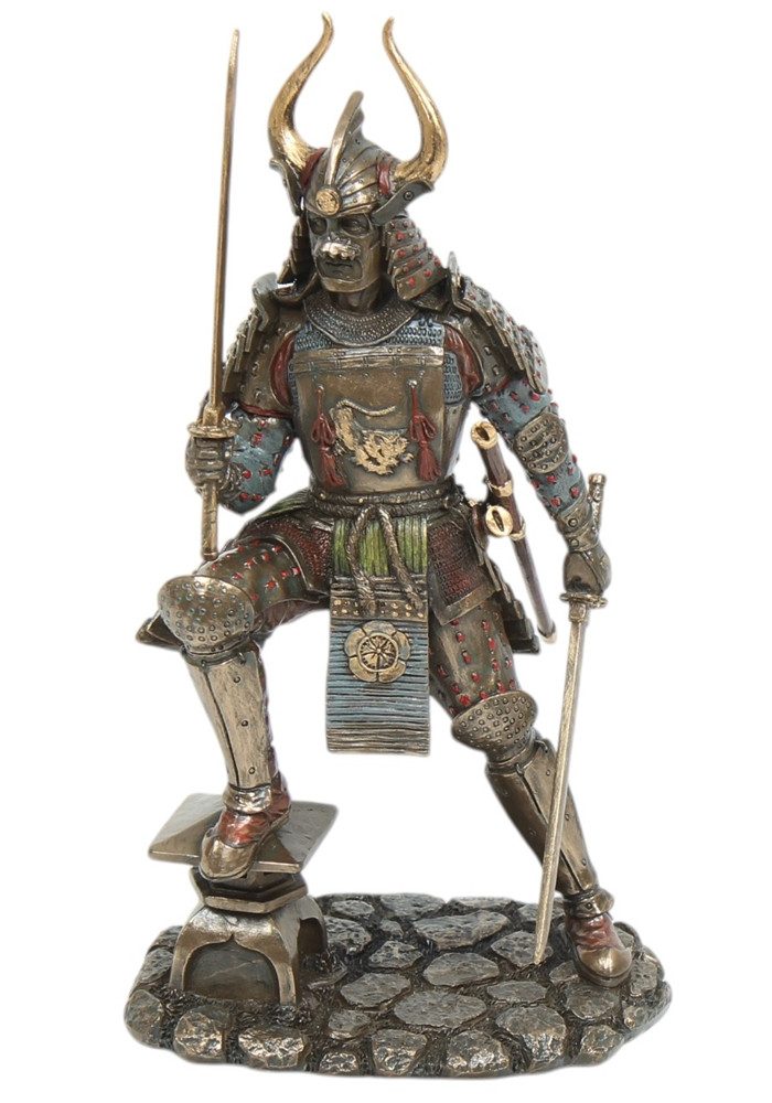 Dekofigur Skulptur Samurai H 25 cm japanischer Krieger in Rüstung mit Schwertern