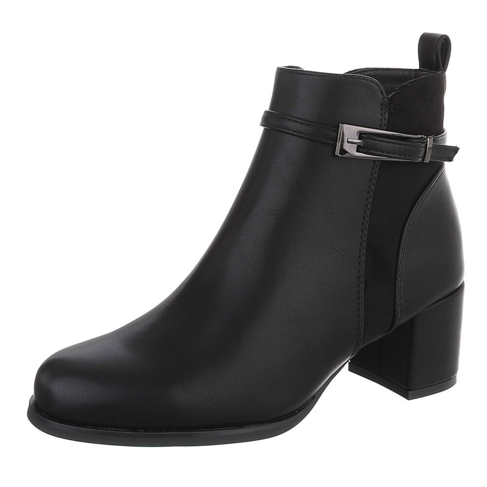 Ital-Design Damen Stiefelette mit Blockabsatz und Schnallenriemen Stiefelette (92125621) Blockabsatz Stiefeletten in Schwarz