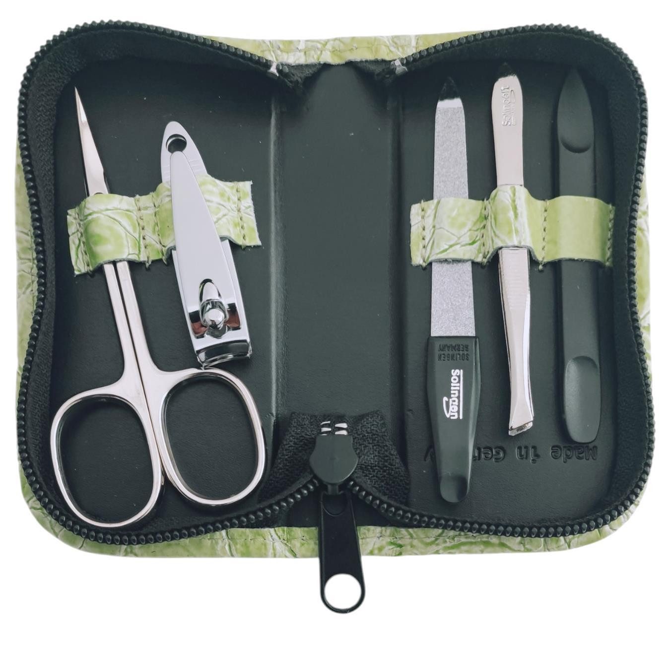 EloModa Maniküre-Kosmetik-Etui 5-tlg Maniküre-Set aus Echtleder – Made in Germany, Solingen Instrume, 5 tlg., Made in Germany
