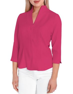 HEVENTON Klassische Bluse 3/4-Ärmel, Business-Bluse mit Kelchkragen, bügelleicht