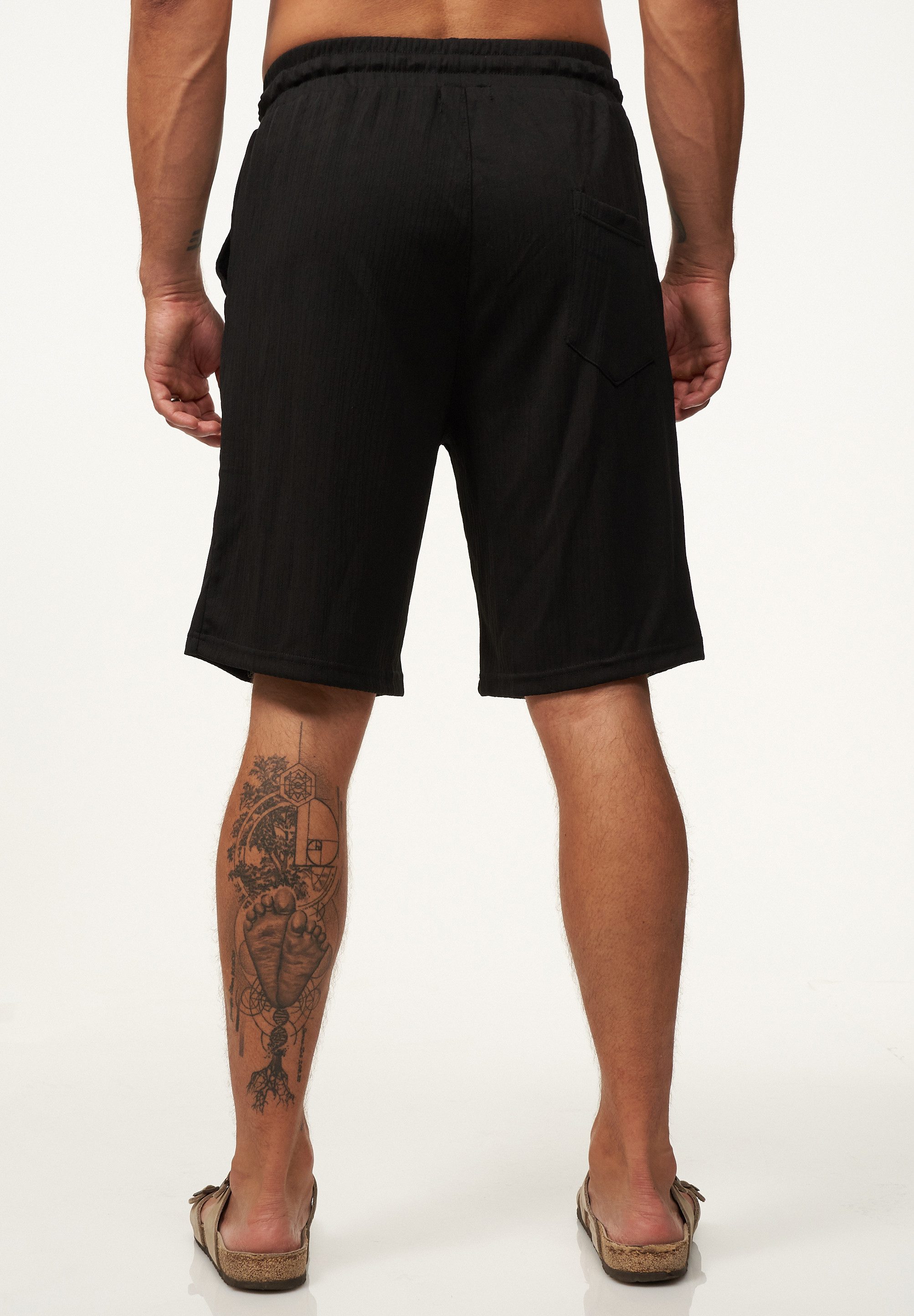 behype Shorts mit Rippstruktur mit Gummibund für Herren Sommershorts Kurze Hose Sweatshorts mit Gummibund Bermuda Shorts im Regular-Fit