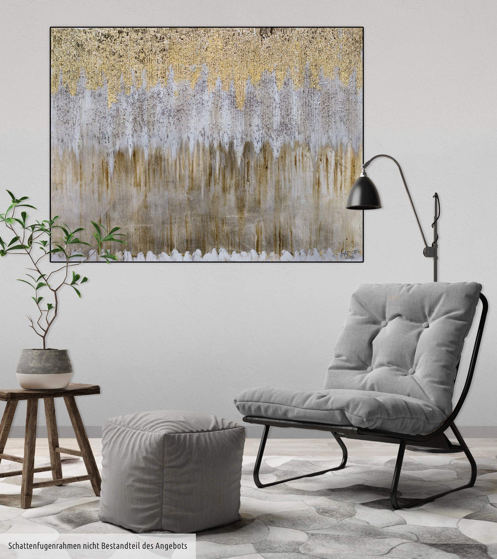 Leinwandbild Oro cm, KUNSTLOFT 100x75 Wandbild HANDGEMALT Gemälde 100% Plata y Wohnzimmer