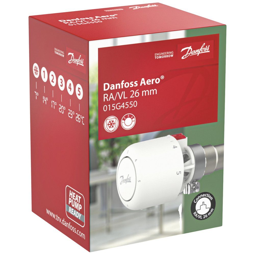 Danfoss Heizkörperthermostat Danfoss 015G4550 Aero RA/VL, 26mm Thermostatkopf mechanisch 7 bis 28