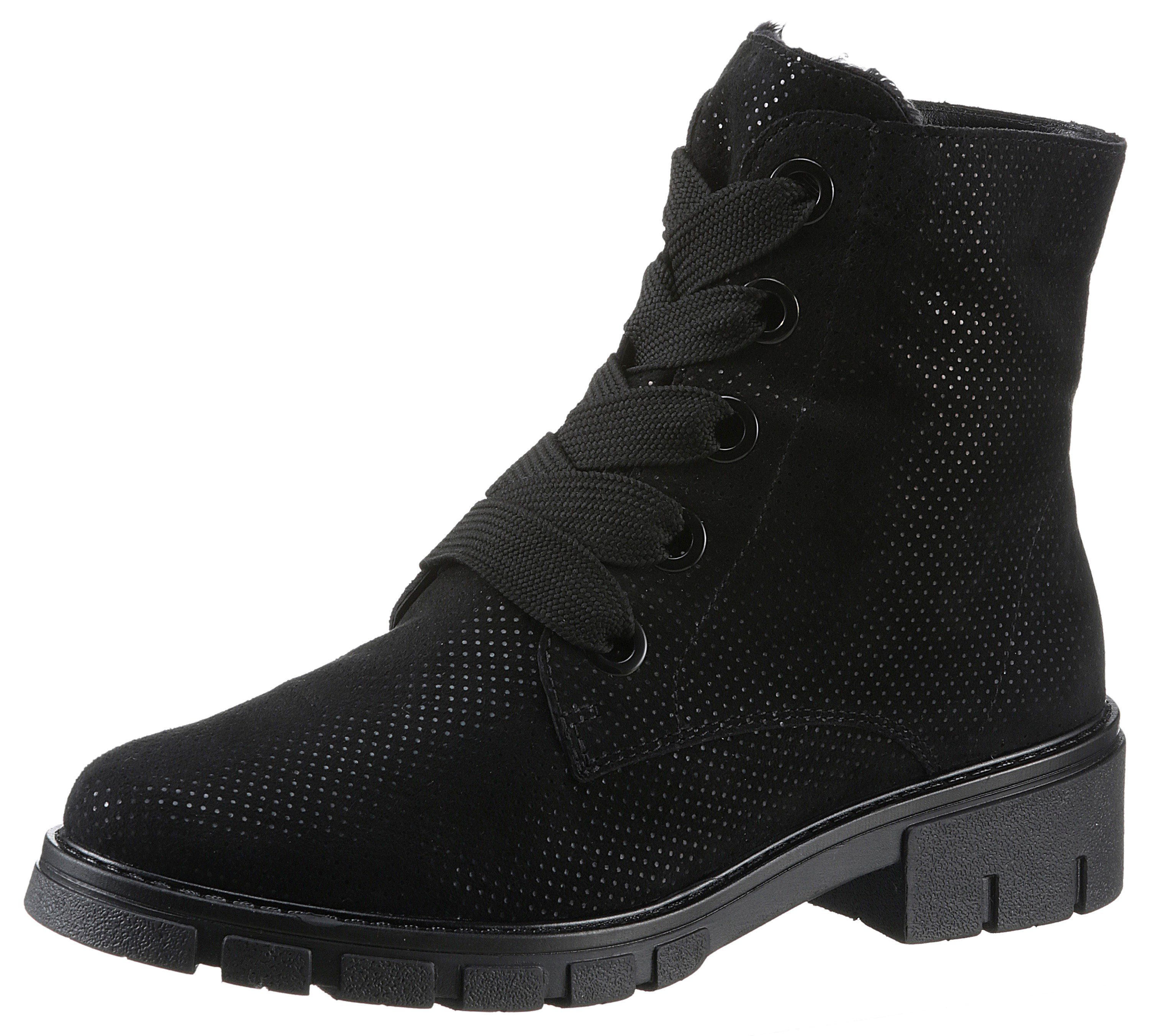 049513 = Schnürstiefelette DOVER weit schwarz Ara mit Metallic-Perforation, G-Weite