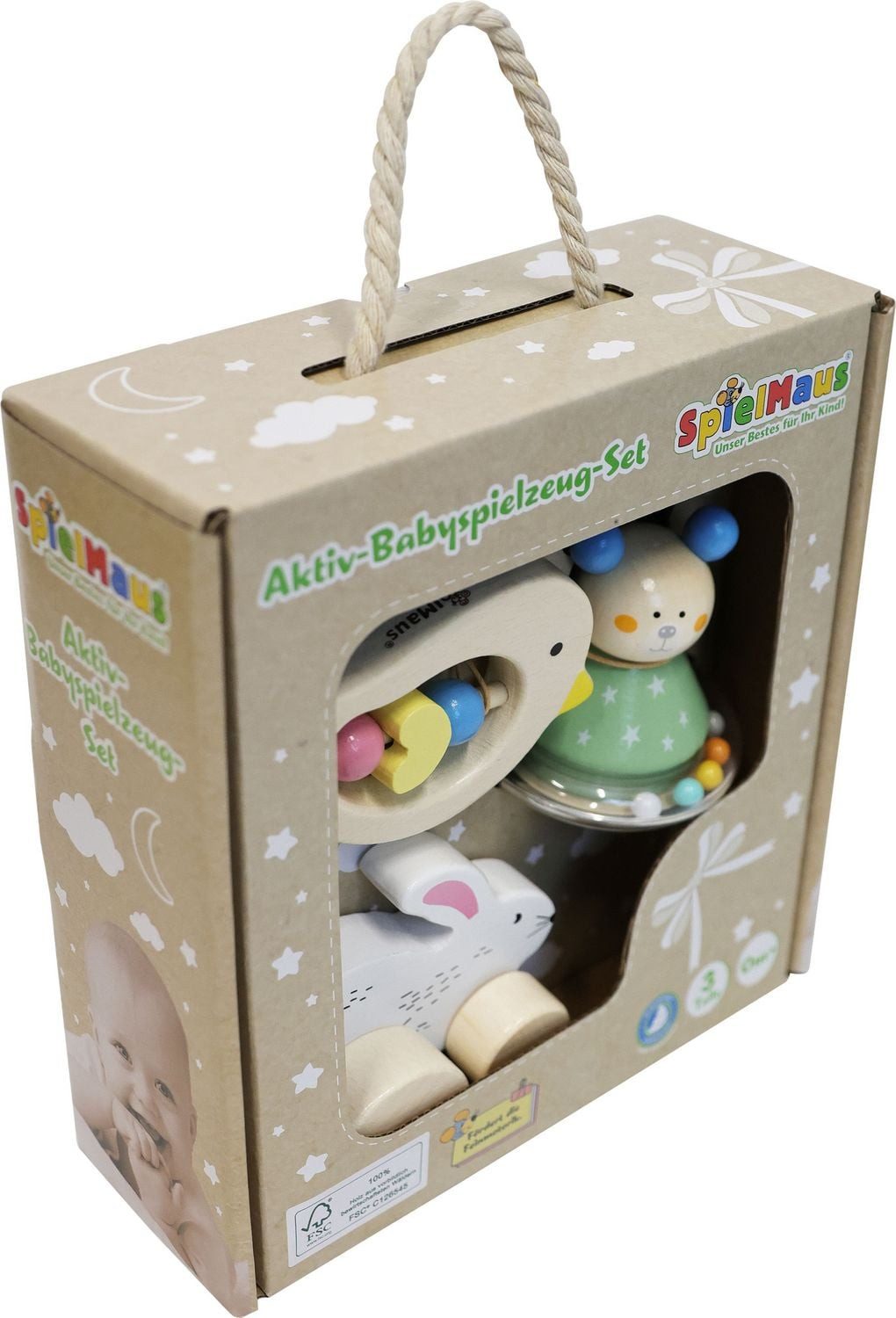 SpielMaus Holz Activity Spiel- und Geschenkset, 3 Teile Holzbaukasten