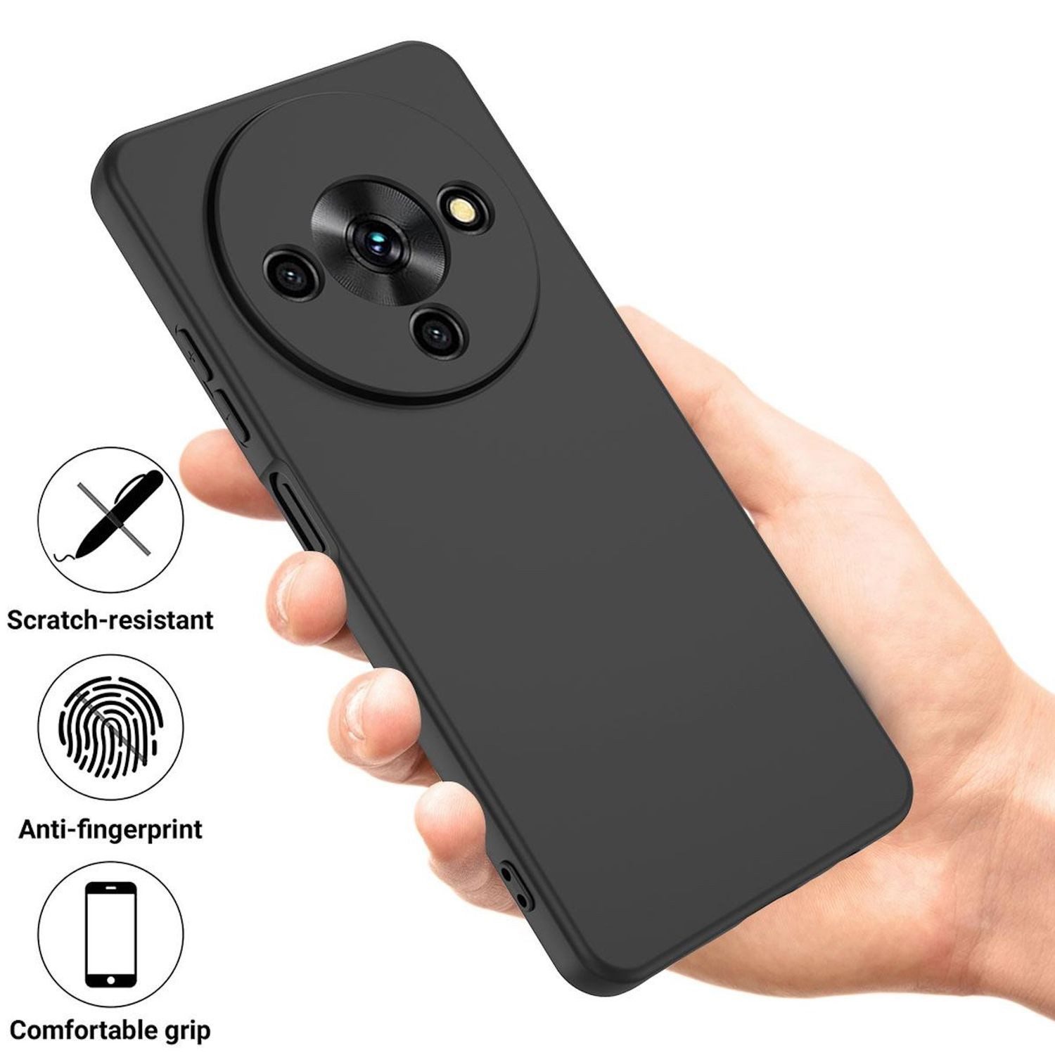 Wigento Handyhülle Für ZTE Blade A76 5G Silikon TPU Schutz Hülle Dünn Flexibel Schwarz, Stilvolle TPU Hülle, präzise Aussparungen, schützend