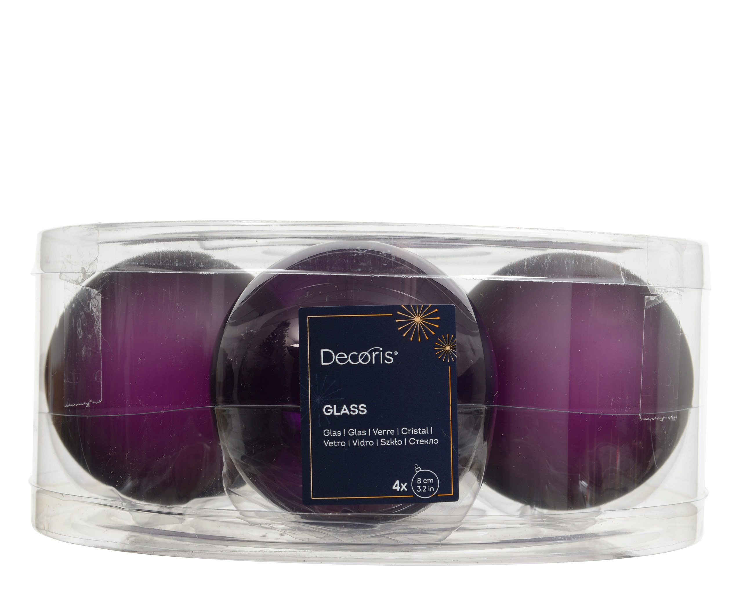 Kaemingk Weihnachtsbaumkugel, Weihnachtskugeln Glas 8cm 4 Stück - Feige transparent