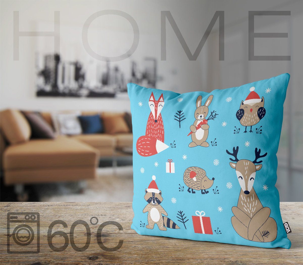 Deko VOID Weihnachten Weihnachten Stück), Hase Kissenbezug, Reh Kinder Tiere Kissenbezug Kinder Fuchs Eule Winter Rentier Sofa-Kissen (1