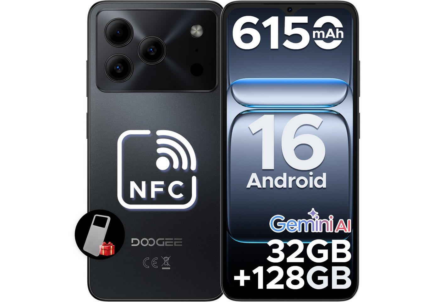 DOOGEE NOTE 56 Pro 6.56" Handy Android 128GB 6150mAh 13MP+90Hz ohne vertrag Smartphone (16,6 cm/6.56 Zoll, 128 GB Speicherplatz, 13 MP Kamera, 4GB+128GB,13+8MP,WIF 5G Android Handy ohne vertrag smartphone)