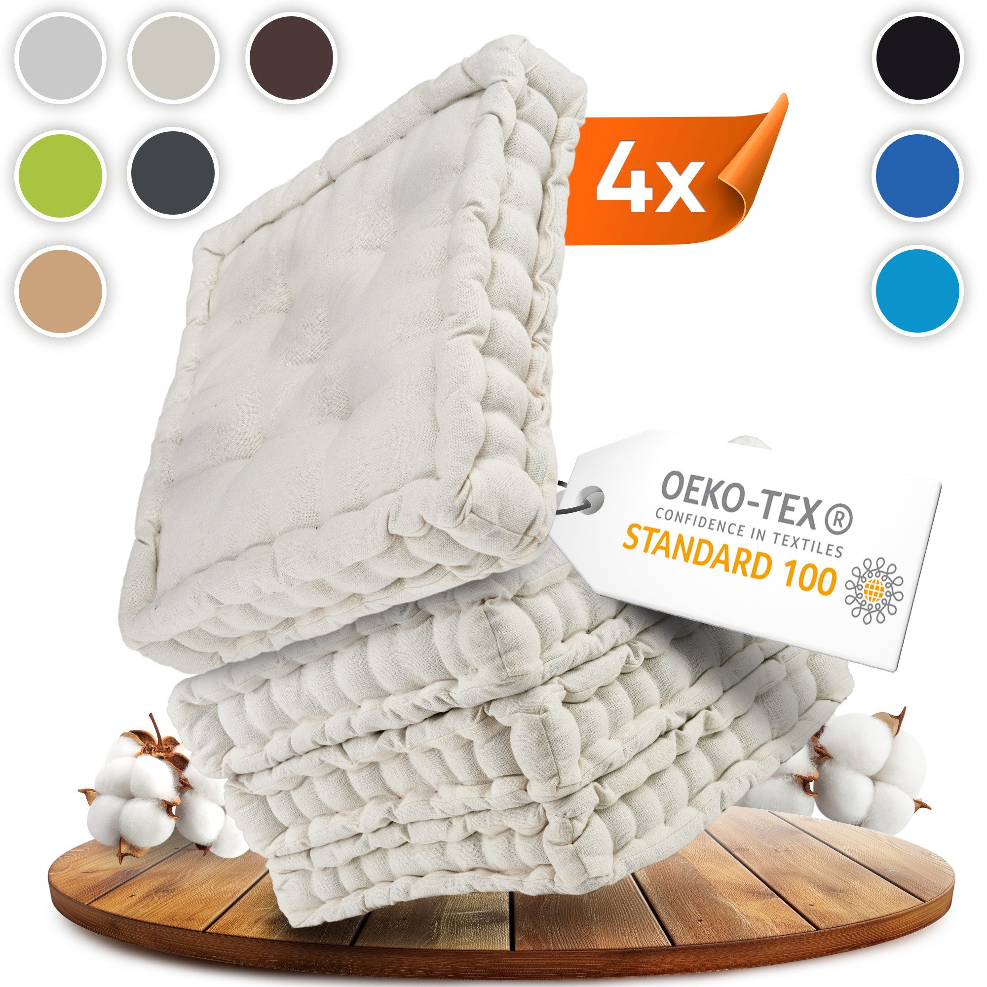 Gräfenstayn Подушки 4er-Set in 40x40cm und 8cm dicker Polsterung aus 100% Baumwolle, robustes Подушки für Indoor & Outdoor, bequemes Bodenkissen