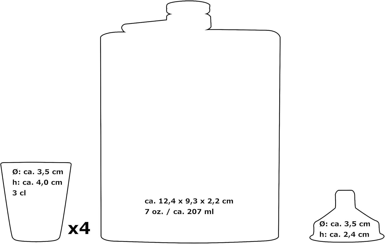 Uzman Flachmann Geschenkset Flachmann – 2 Flachmänner + 8 Becher + 2 Trichter