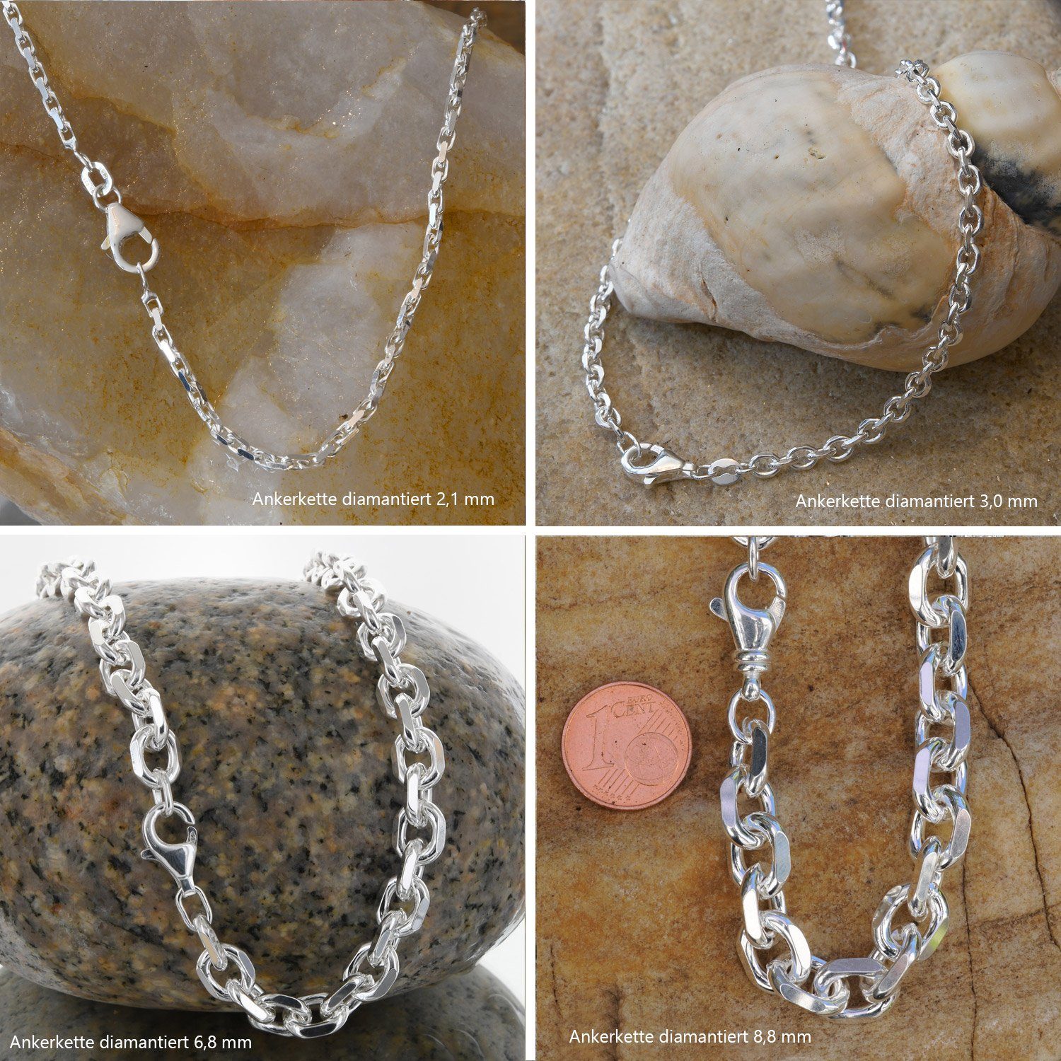 HOPLO Silberkette Ankerkette diamantiert Länge 42cm günstig online kaufen