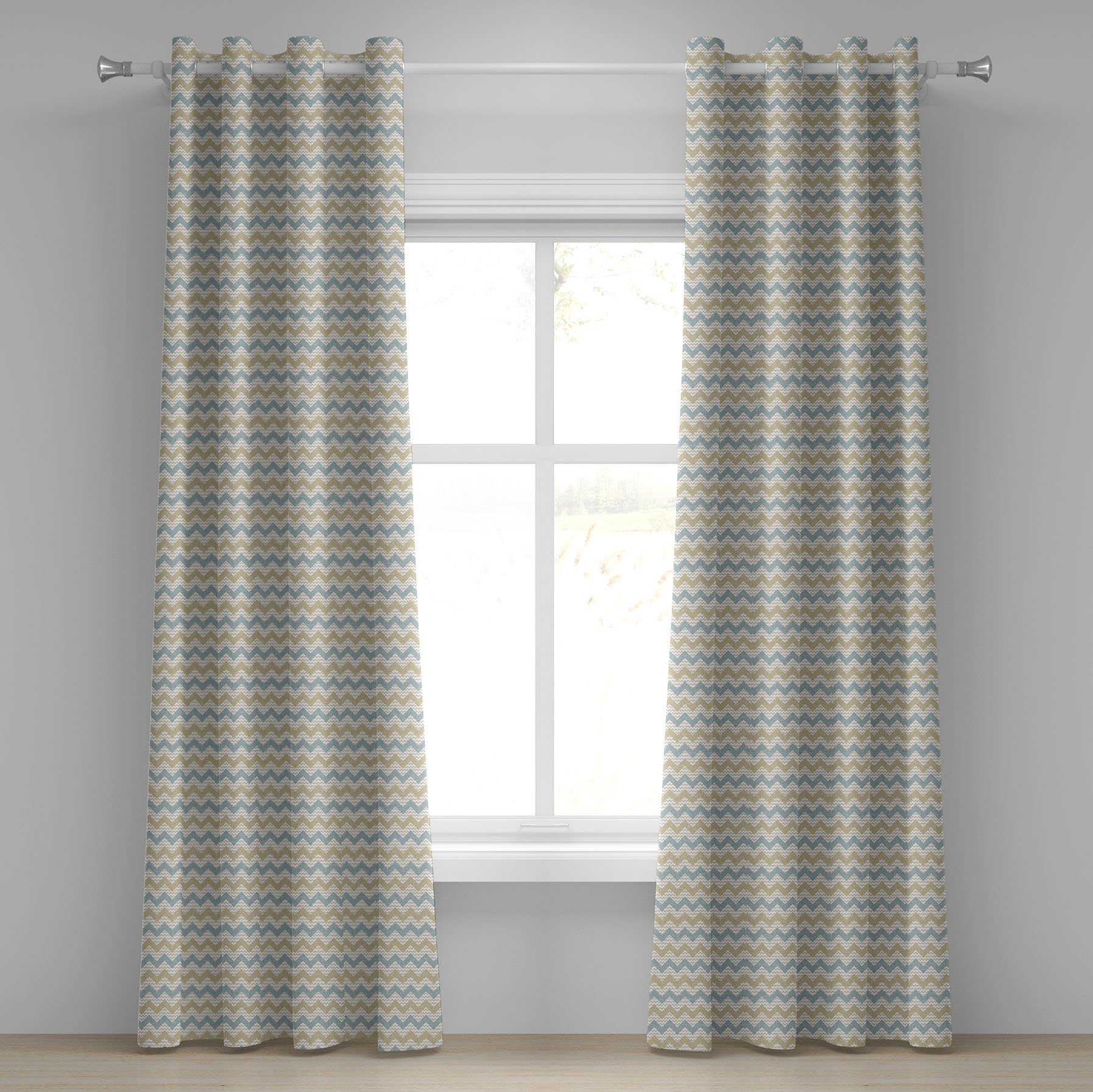 Line Pattern Abakuhaus, Beige Wohnzimmer, Schlafzimmer 2-Panel-Fenstervorhänge für Gardine Dekorative Herringbone