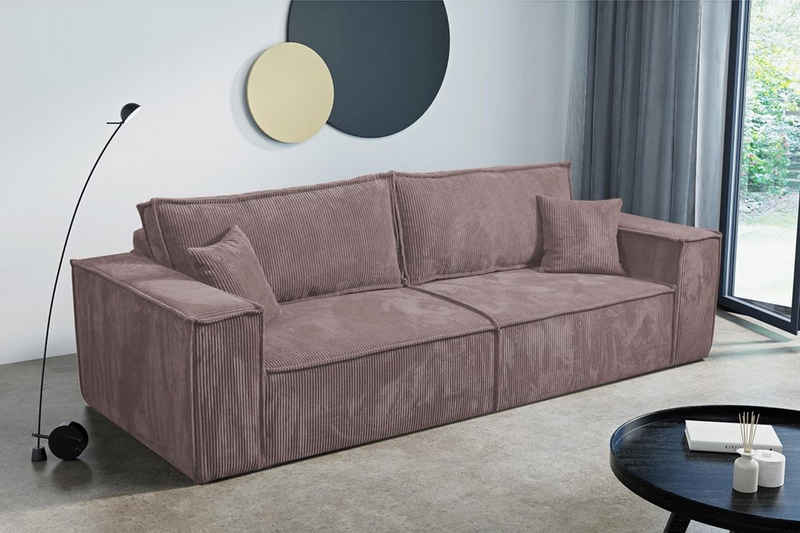 Compleo Schlafsofa MONA mit Bettkasten und Bettfunktion, Cordstoff, 3-Sitzer Sofa, Breite: 255 cm