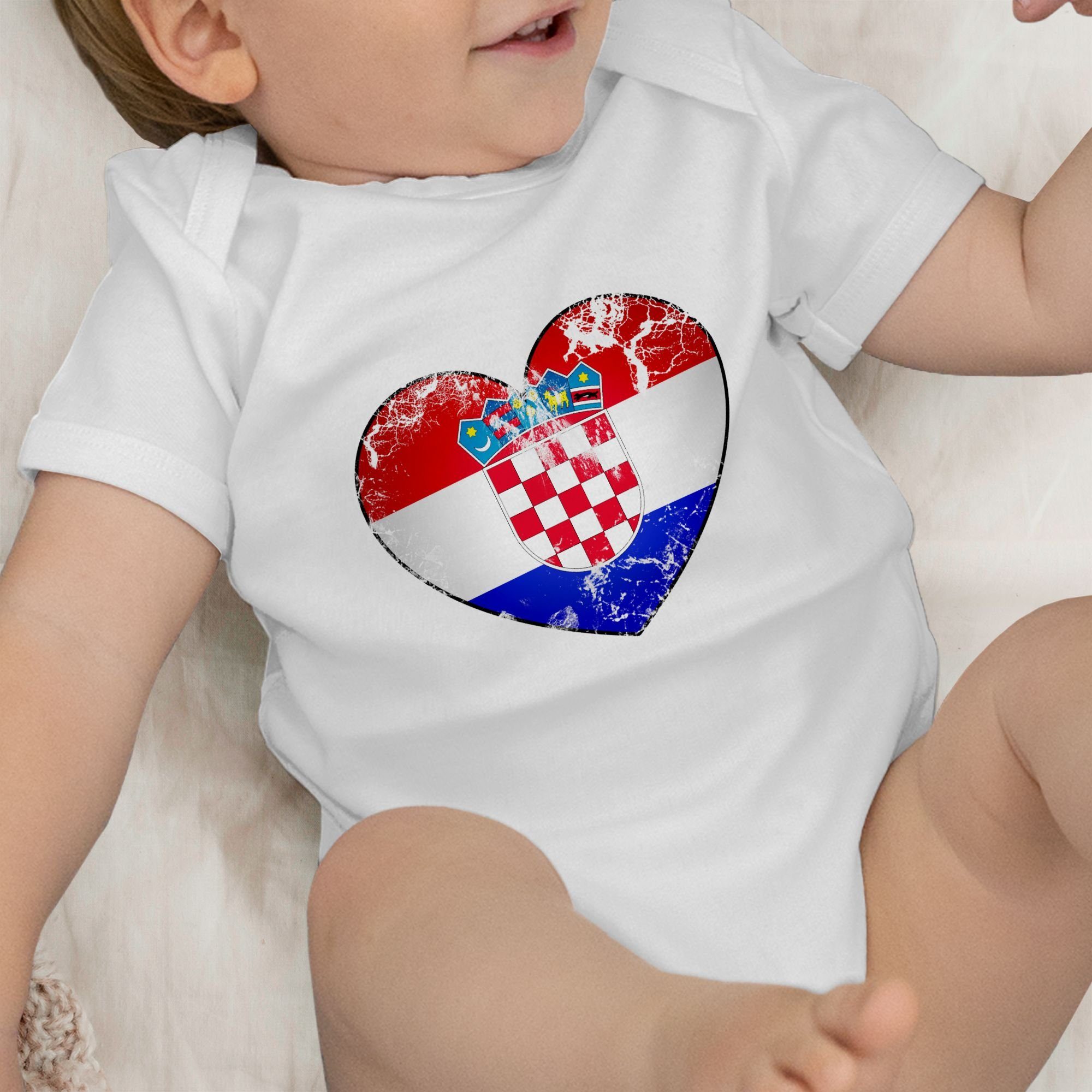 Shirtracer Shirtbody Kroatien Vintage Baby Weiß Herz 2024 Fussball EM 1