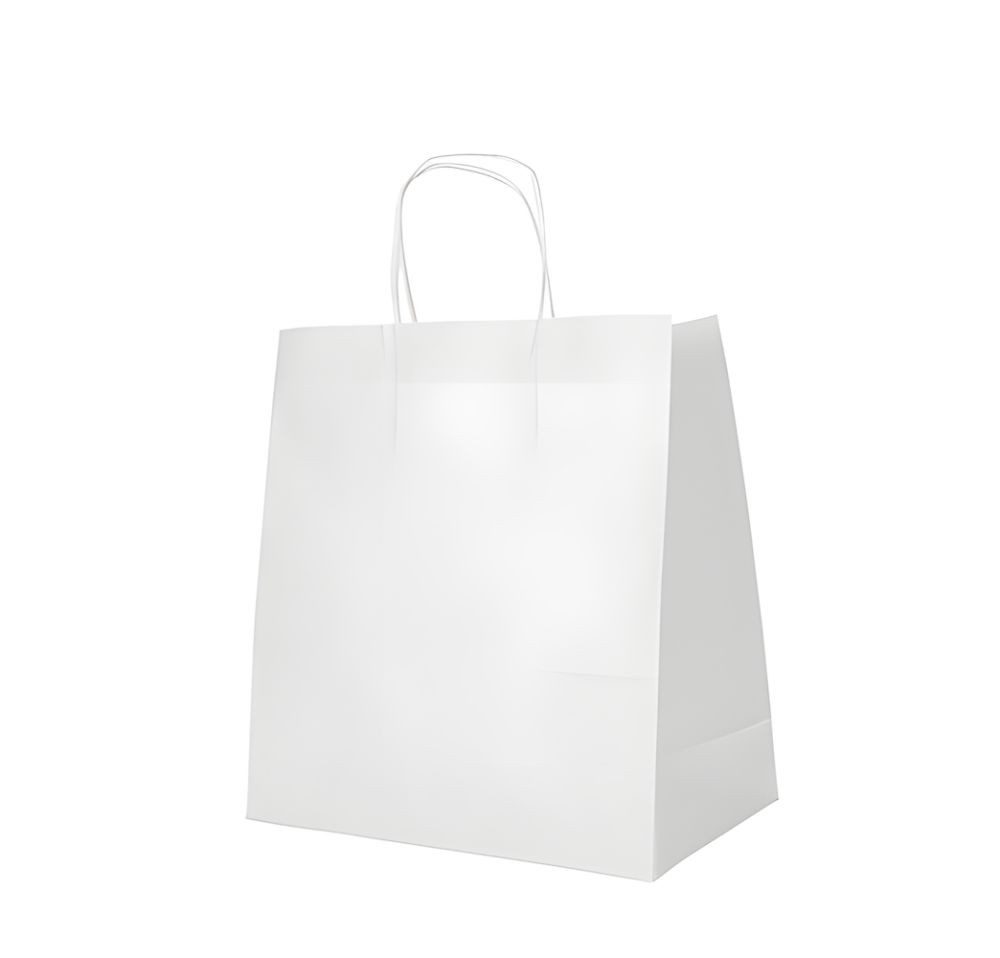 PAPSTAR Tragetasche 300x Tragetaschen Papier 27 x 32 x 17cm weiss mit gedrehtem Tragegriff