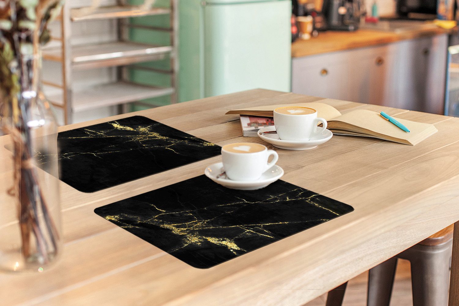 MuchoWow Platzset Marmor - Schwarz - Gold - Luxus, (6-St), Platzsets, Tischset, Abwaschbar, Tischsets, Platzdeckchen