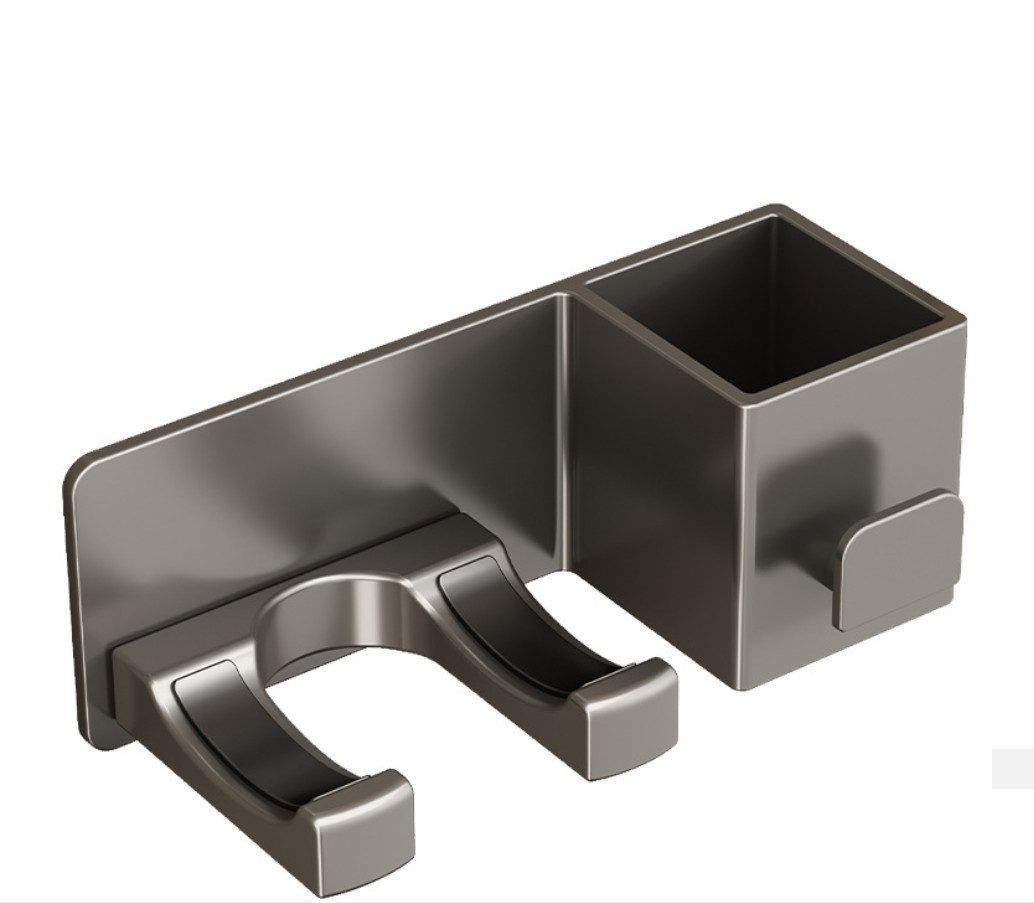 SURFOU Haartrocknerhalter Föhnhalter Wand Ohne Bohren Schwarz, Föhn Halterung mit Steckerhalter, (SET, Wandregal für Föhn-Badezimmer Aufbewahrung, mit Aufbewahrung, Rostfrei Space-Aluminium, mit nagelfreiem Kleber, für Haushalte Badezimmer Hotels Gästezimmer Friseursalons Barbershops)