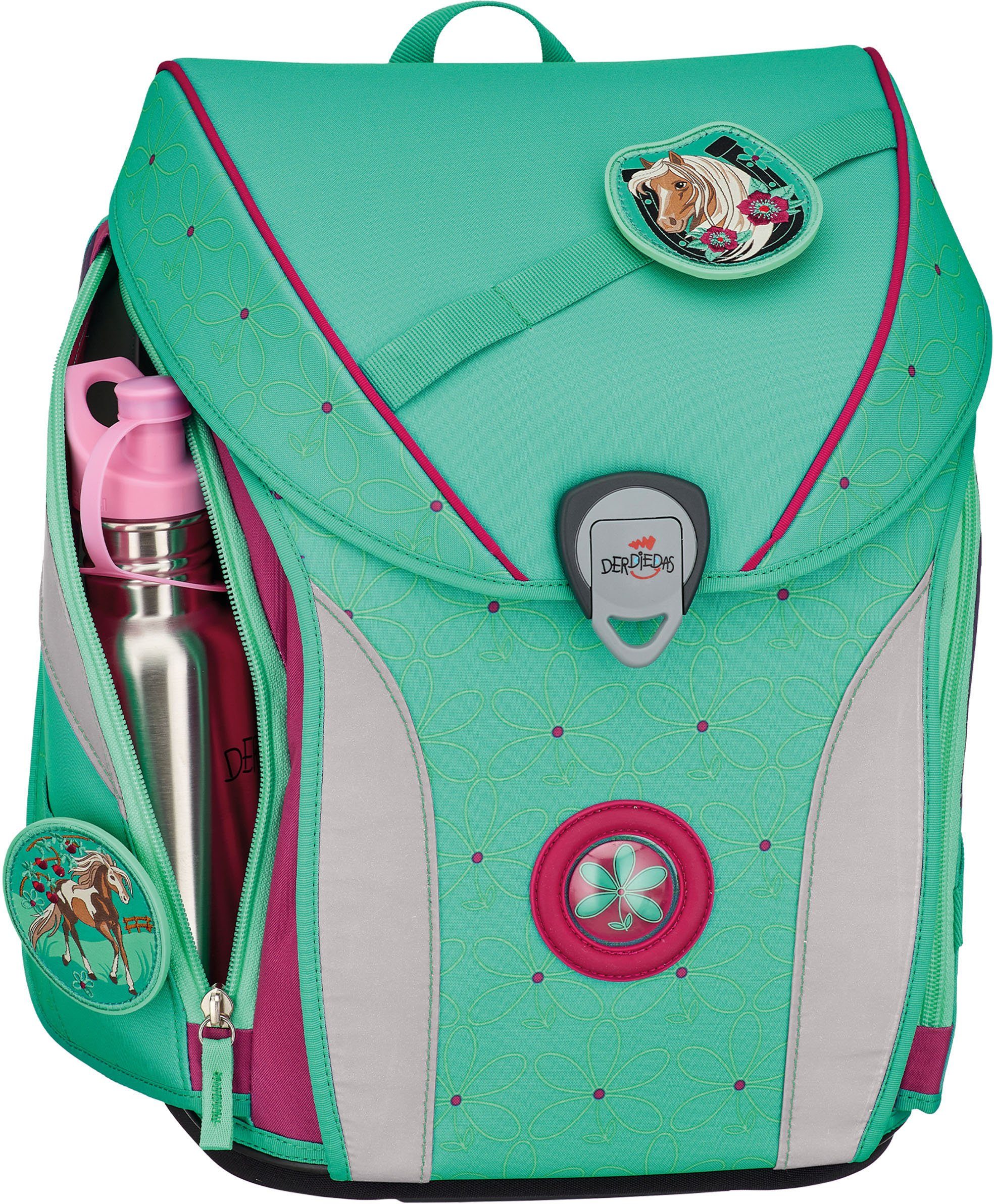DerDieDas® Schulranzen ErgoFlex MAX - Peppermint Pony (Set, 5-tlg), mit 3 Buttons; enthält recyceltes Material