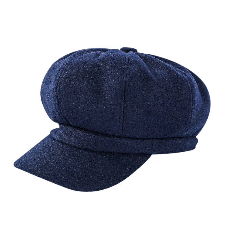 Blusmart Baskenmütze Einfarbig Woolen Zeitungsjunge Mütze Achteckige 8 Panel Hut Frauen Navy blau