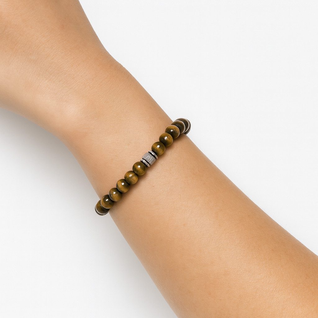 M-Punkt24 Armband Armbänder (Tigerauge, Echt Silber, Klasse A, 6mm, 50mm Durchmesser)