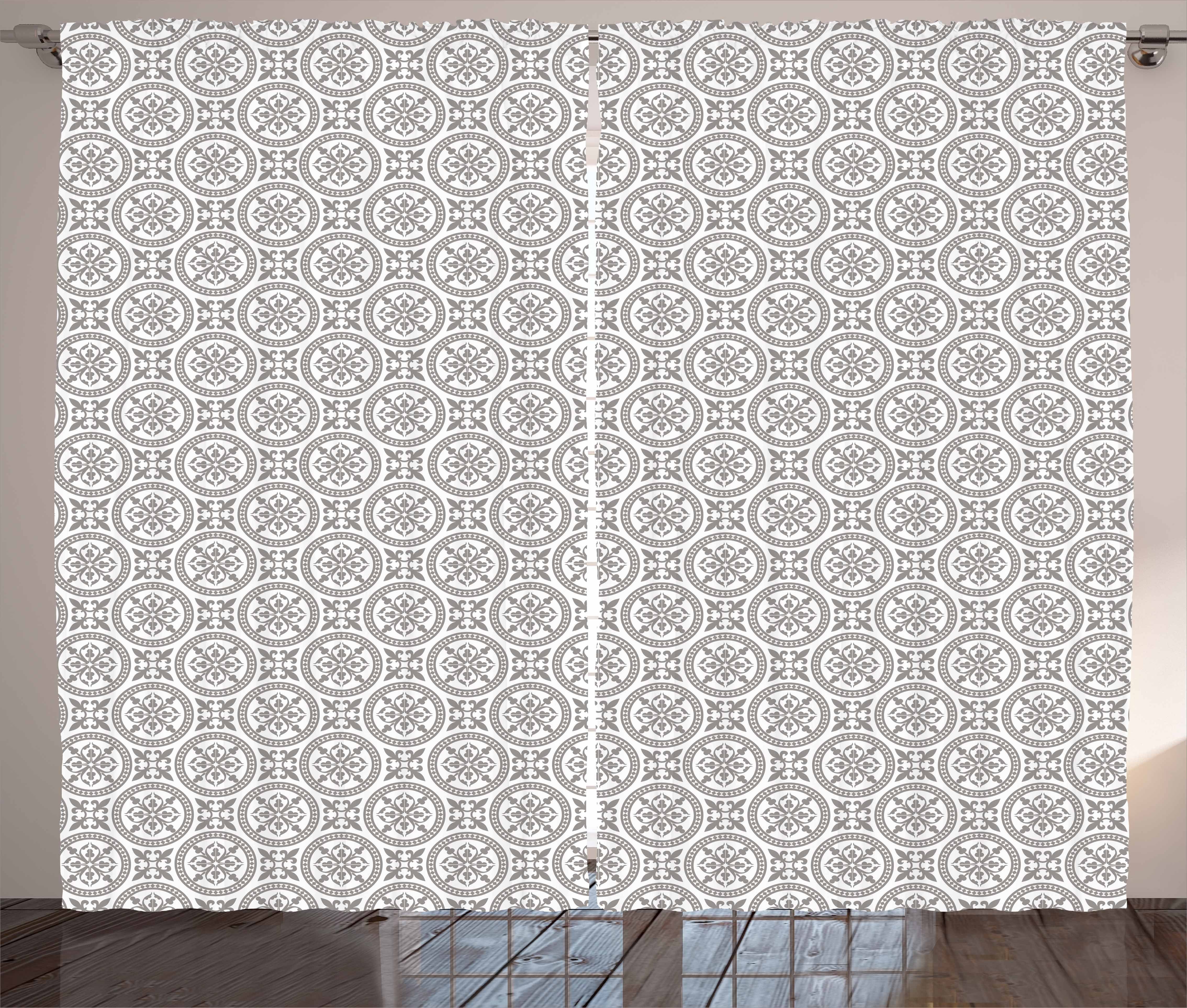 Haken, Mosaic Schlafzimmer mit und Kräuselband und Grau Weiß Antique Vorhang Gardine Schlaufen Abakuhaus,