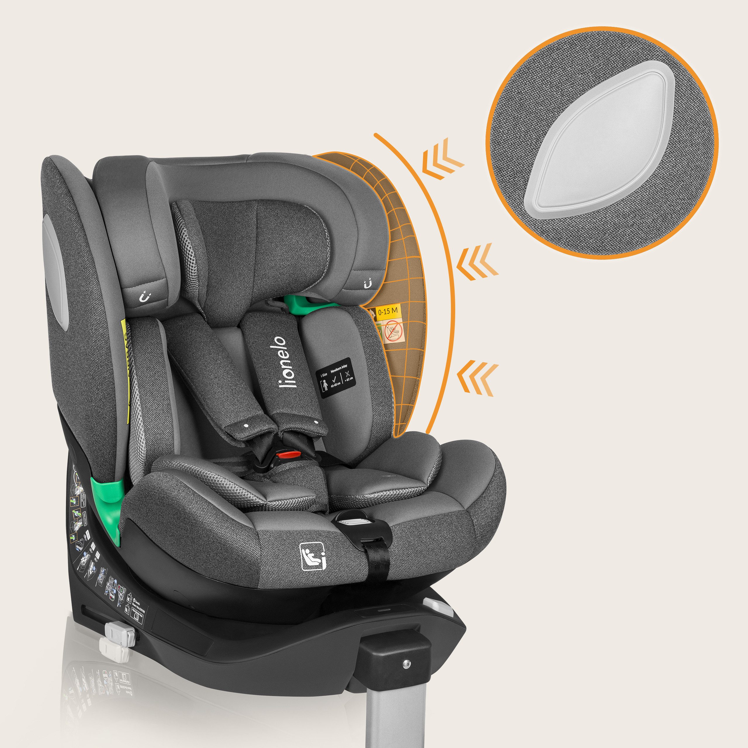 lionelo Autokindersitz BRAAM i-SIZE, ab: ab Geburt, bis: bis 36 kg (160 cm), ab: 40,00 cm, bis: 150,00 cm, (set), 4-in-1-Sitz / ISOFIX + Stabilisierungsfuß / sehr sicher