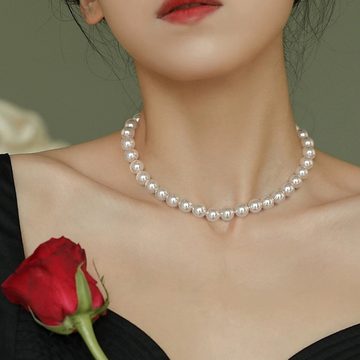 Lubgitsr Perlenkette 1 Stück Damen Perlenkette kurz rund Imitationsperle Braut Hochzeit (1-tlg)