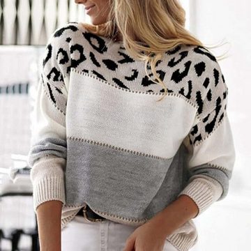 KIKI 2-in-1-Pullover Damen Langarm Pullover Winter Warm Streifen Sweater Outwear( Größe L)