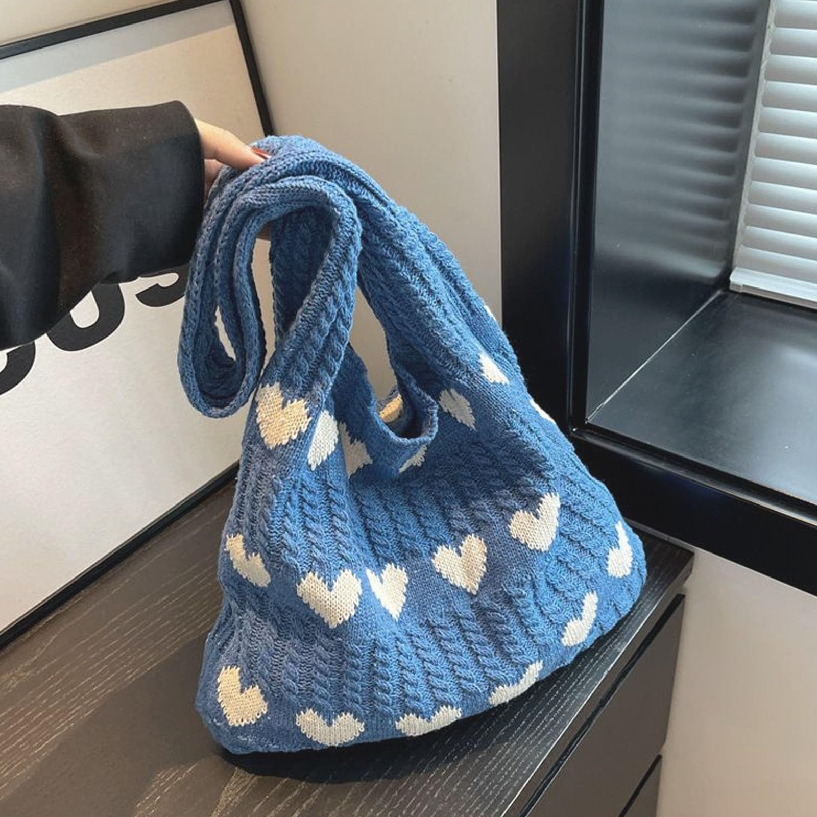 FOUORTUNATE-BEE Schultertasche Gestrickte Schultertasche Gehäkelte Tasche Damen Gestrickte Tasche (Leichte Strick-Tote Tasche Umhängetasche)