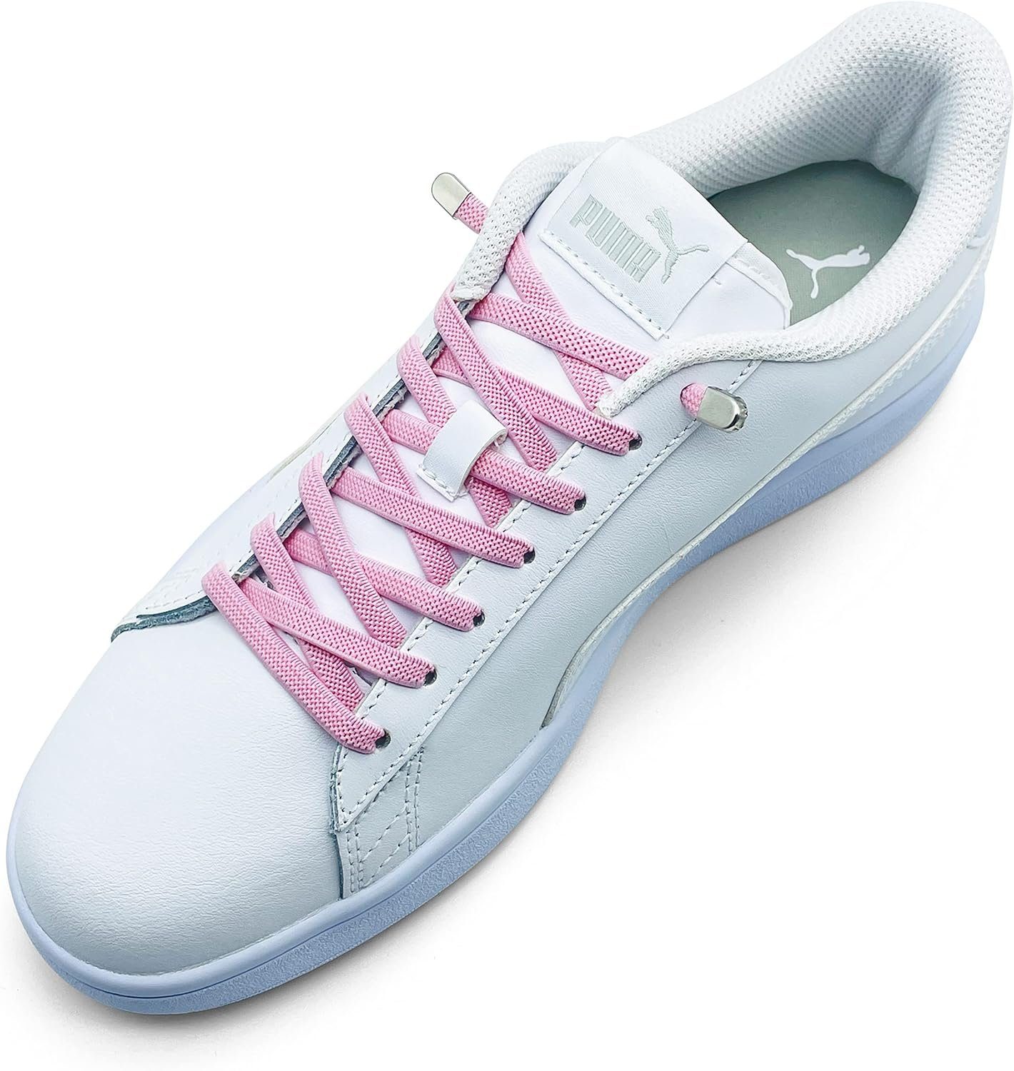 ELANOX Schnürsenkel 4 Stück für 2 Paar Schuhe elastische Schnürsenkel mit Clips, inkl. Enden (Clips) - 8 St. in silber light pink | Schnürsenkel