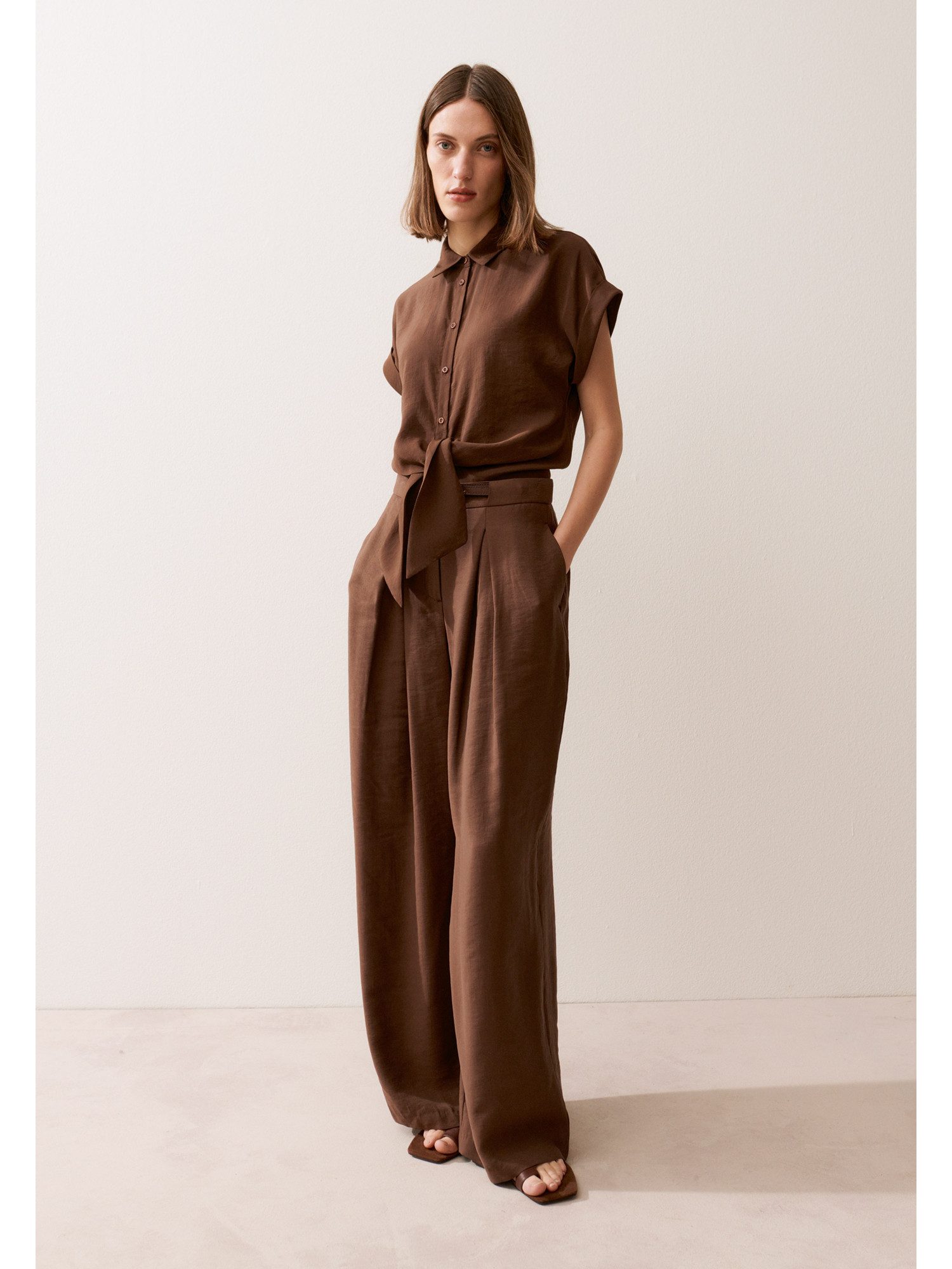 MORE&MORE Klassische Bluse stylishe Hemdbluse mit Knot-Detail