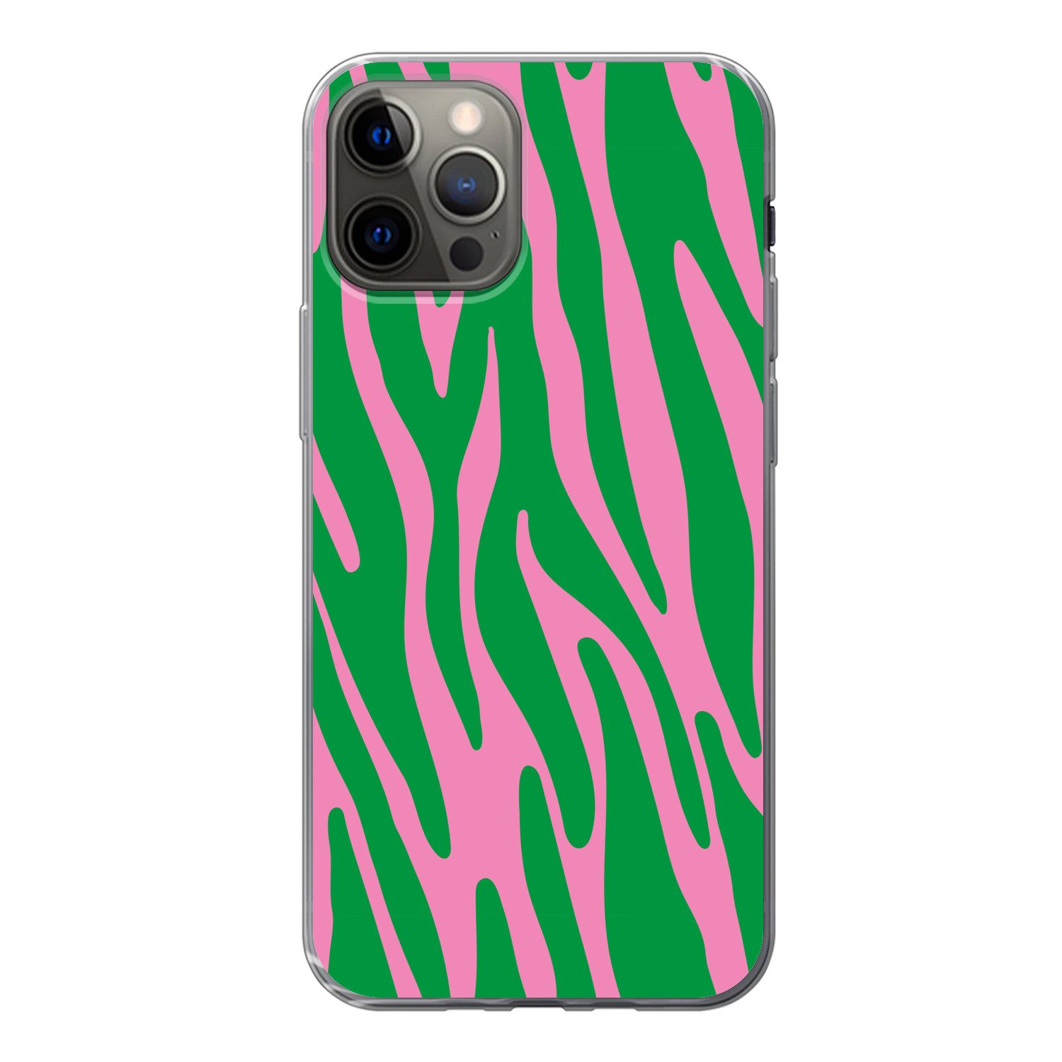 MuchoWow Handyhülle für Apple iPhone 13 Pro Zebramuster - Rosa - Grün - Tiermuster - Farbe, Smartphone-Bumper, Print, Handy Schutzhülle Dünn